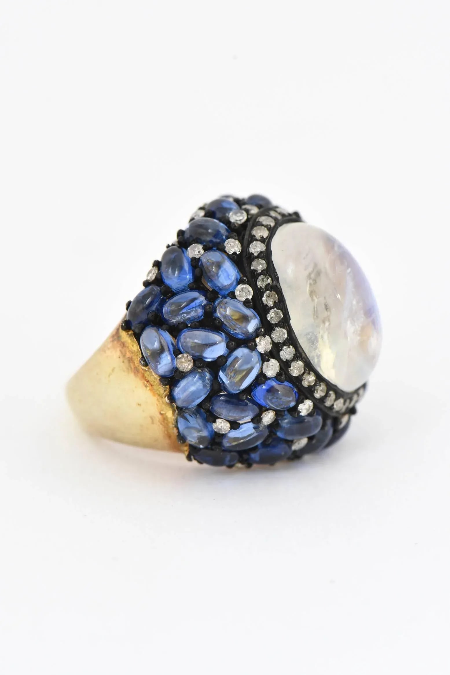 Moonstone, Kyanite and Diamond Cocktail Ring Size 7.25 - 6