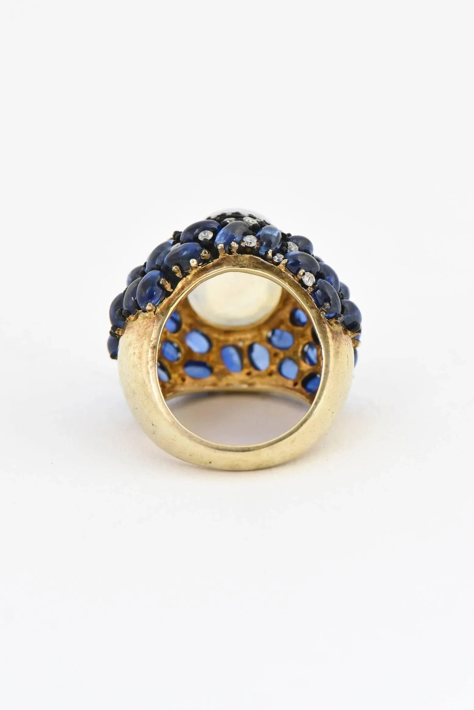 Moonstone, Kyanite and Diamond Cocktail Ring Size 7.25 - 7