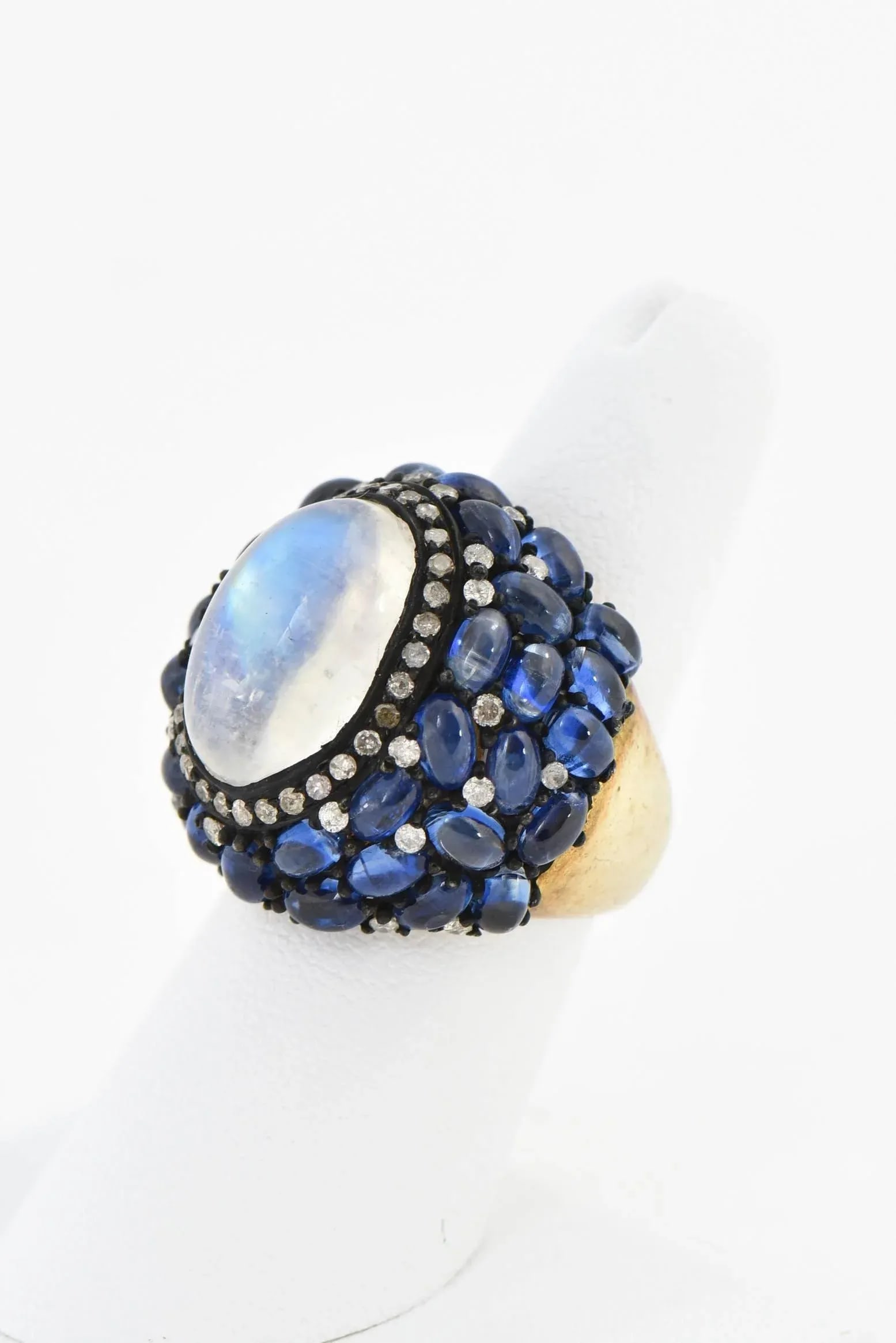 Moonstone, Kyanite and Diamond Cocktail Ring Size 7.25 - 8