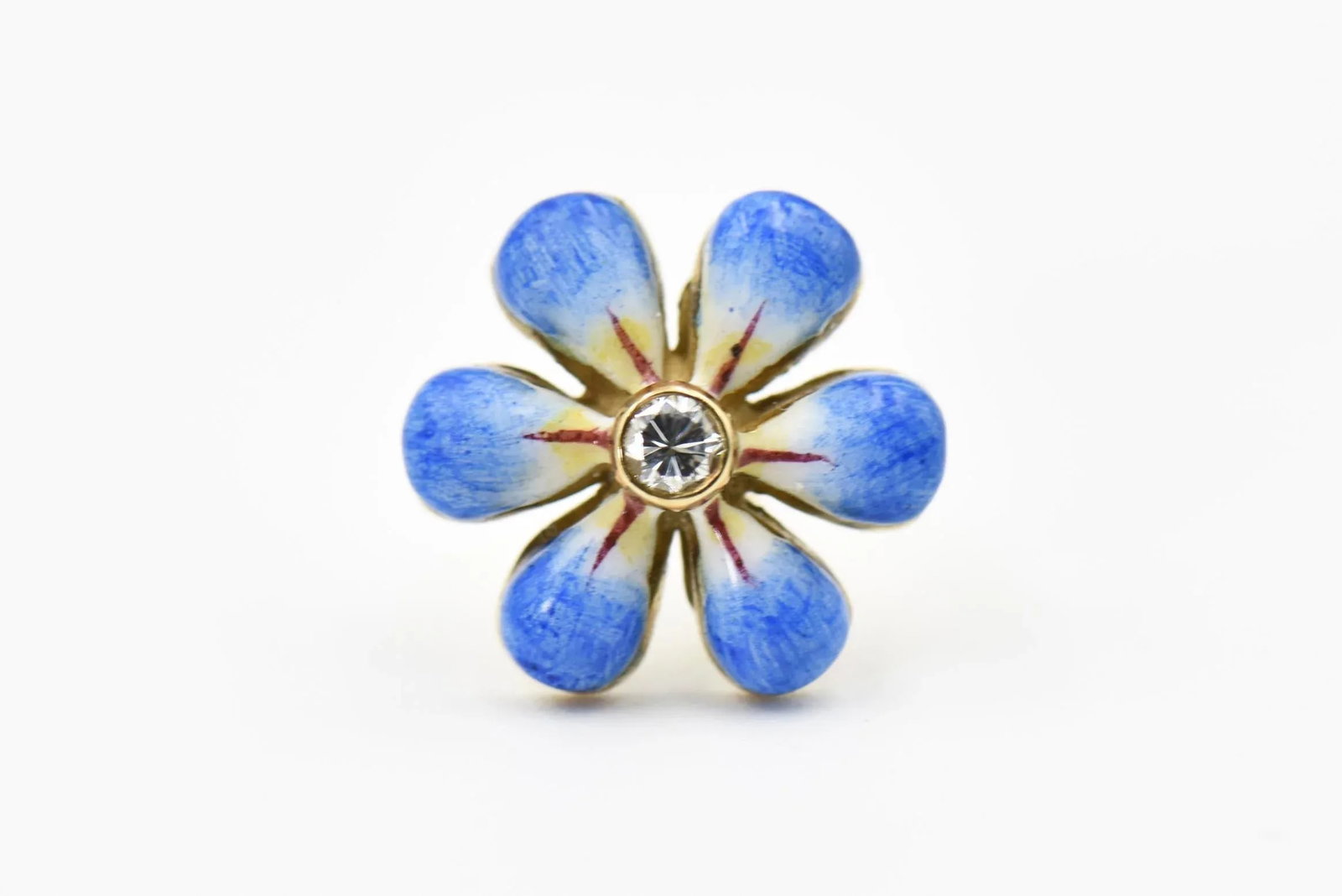 Blue Enamel Daisy Flower Diamond Gold Earrings by Sandra J. Sensations - 2 Pieces - 3