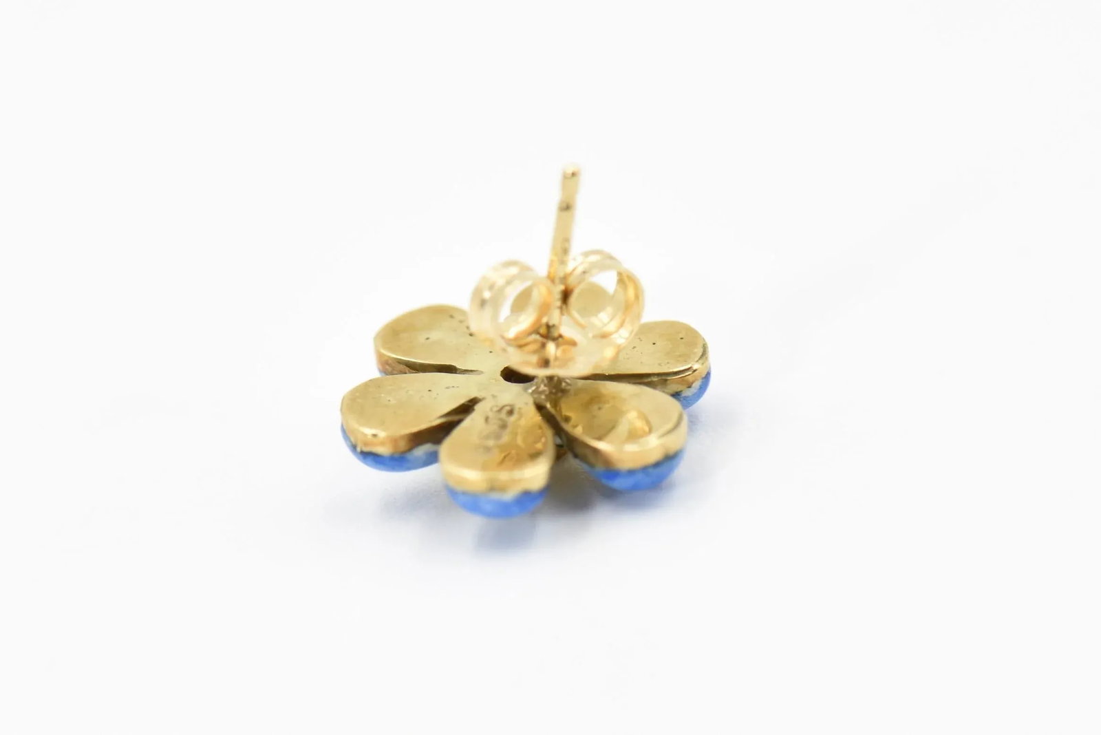 Blue Enamel Daisy Flower Diamond Gold Earrings by Sandra J. Sensations - 2 Pieces - 4