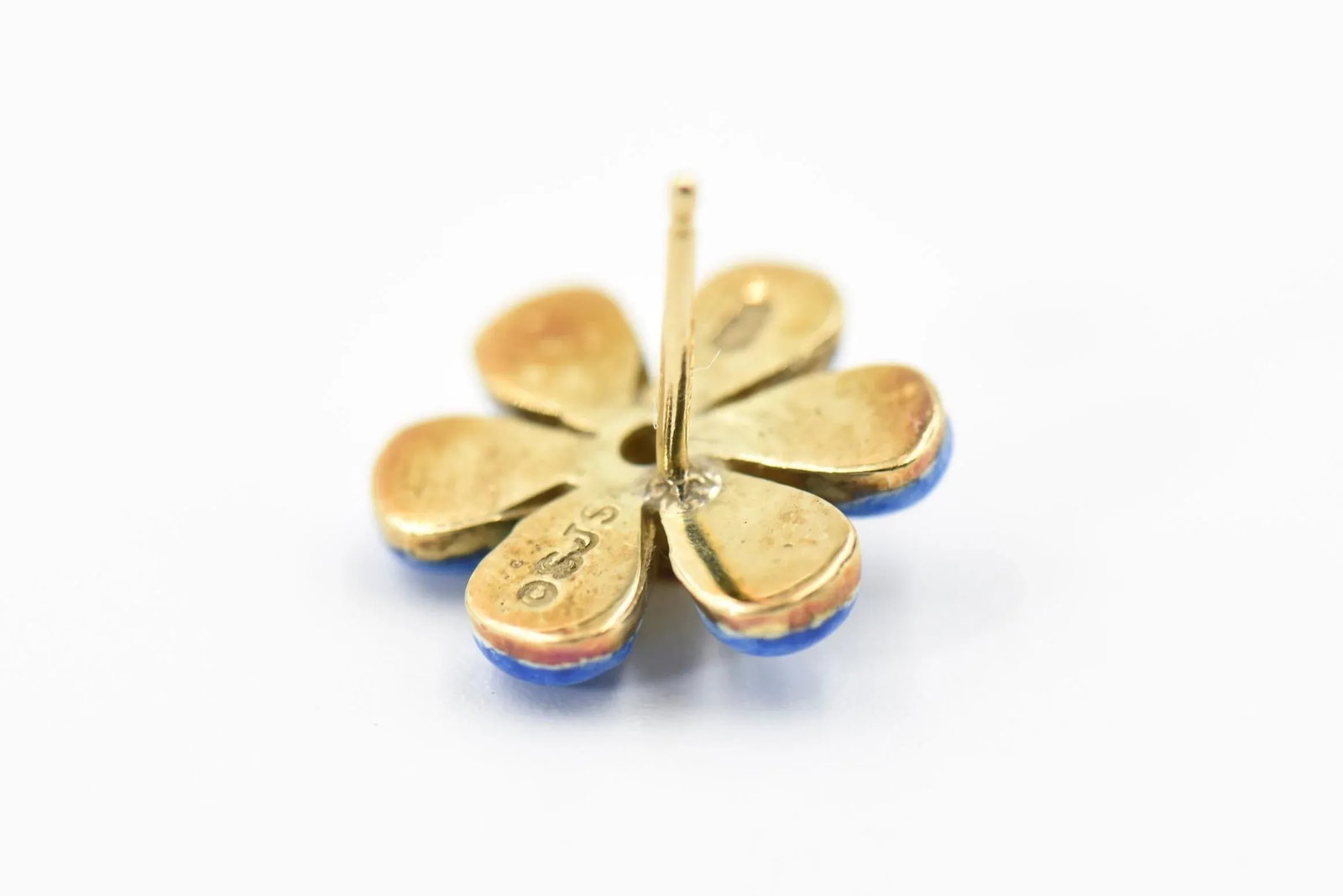 Blue Enamel Daisy Flower Diamond Gold Earrings by Sandra J. Sensations - 2 Pieces - 5