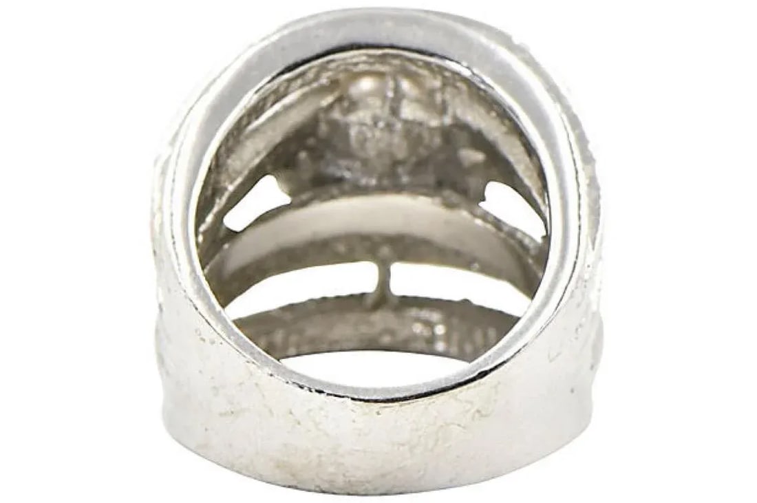 Large Faux South Sea Pearl and Crystal Sterling Silver Cocktail Ring size 9 - 7