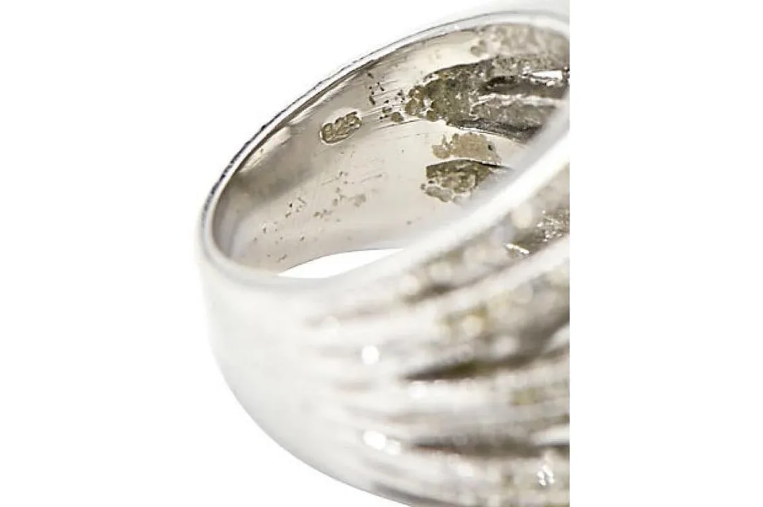 Large Faux South Sea Pearl and Crystal Sterling Silver Cocktail Ring size 9 - 8