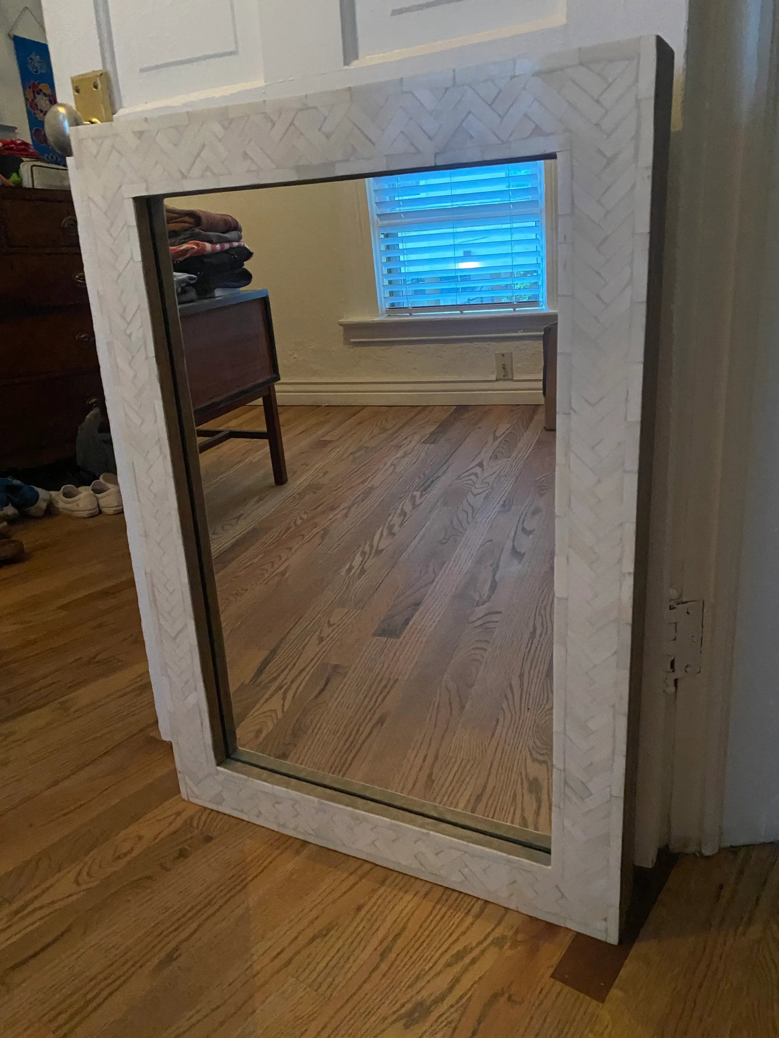Contemporary West Elm Parsons Bone Inlay Wall Mirror - 4