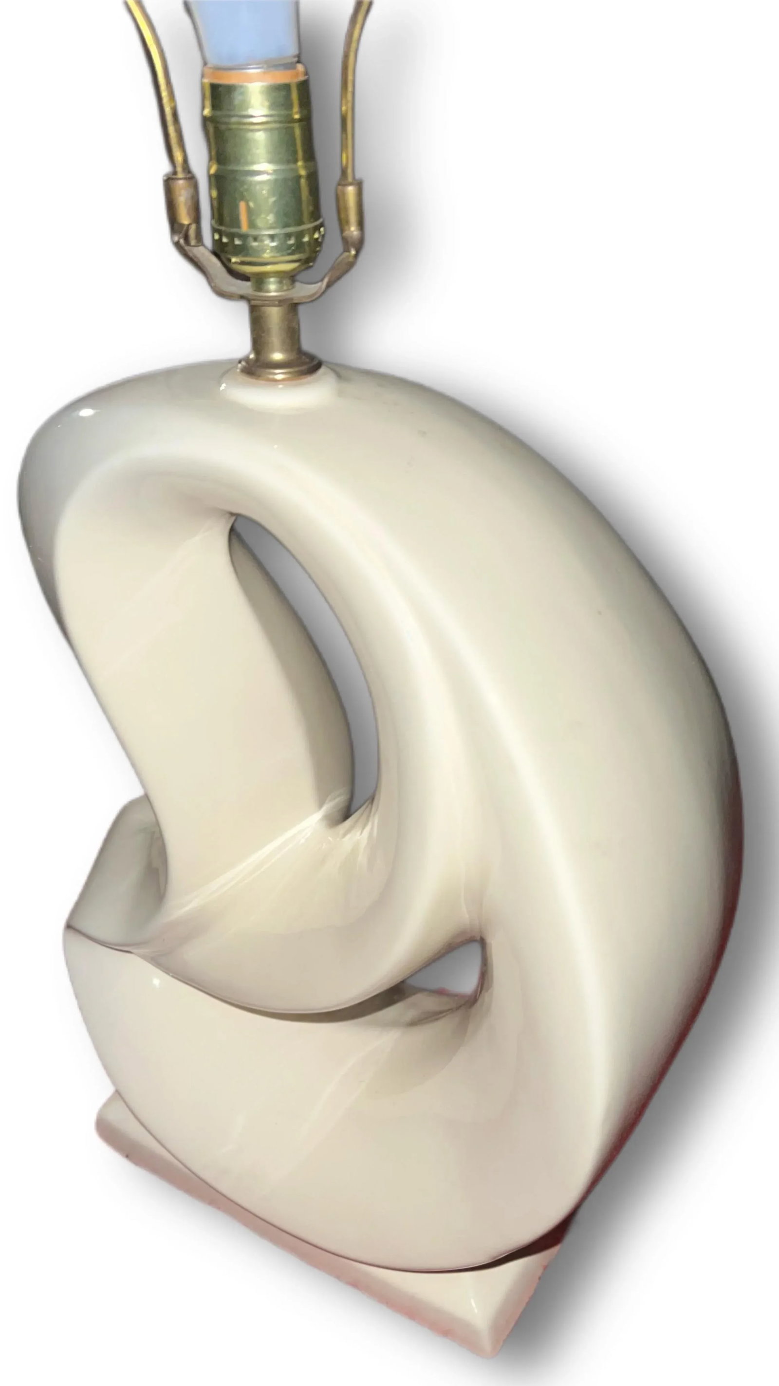 Vintage Mid 20th Century Abstract Sculptural Form Ceramic Table Lamp in White - 3