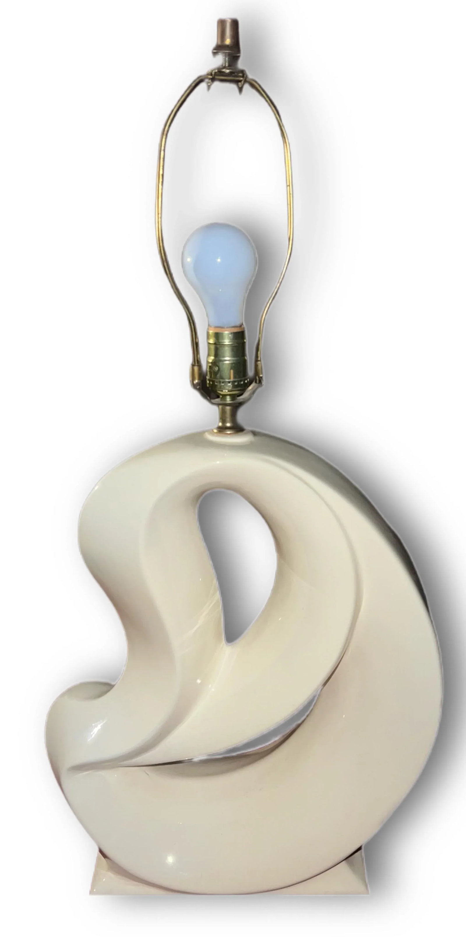 Vintage Mid 20th Century Abstract Sculptural Form Ceramic Table Lamp in White - 6