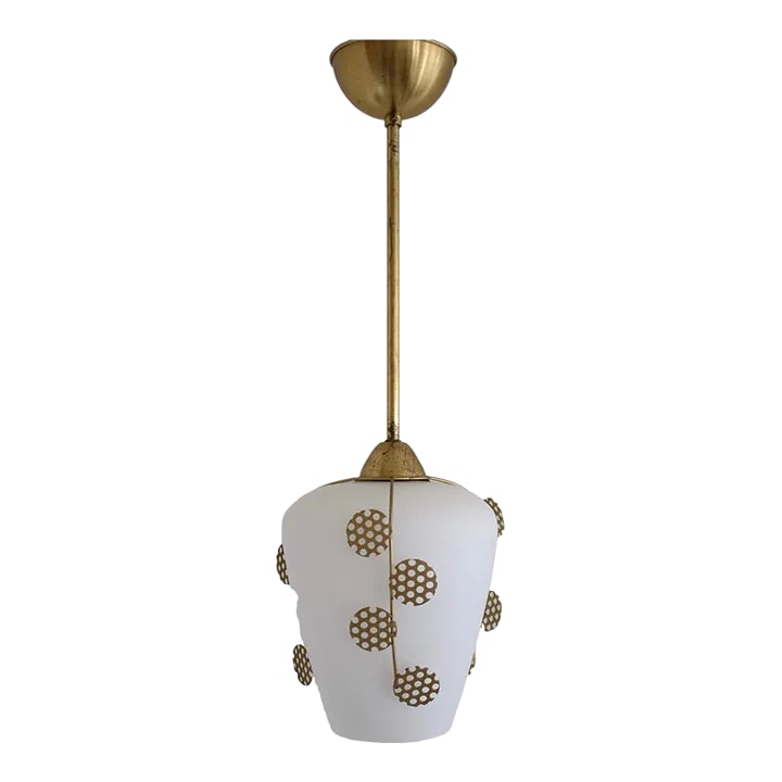 1950s Brass and Glass Leaf Decorated Pendant (1 of 8)