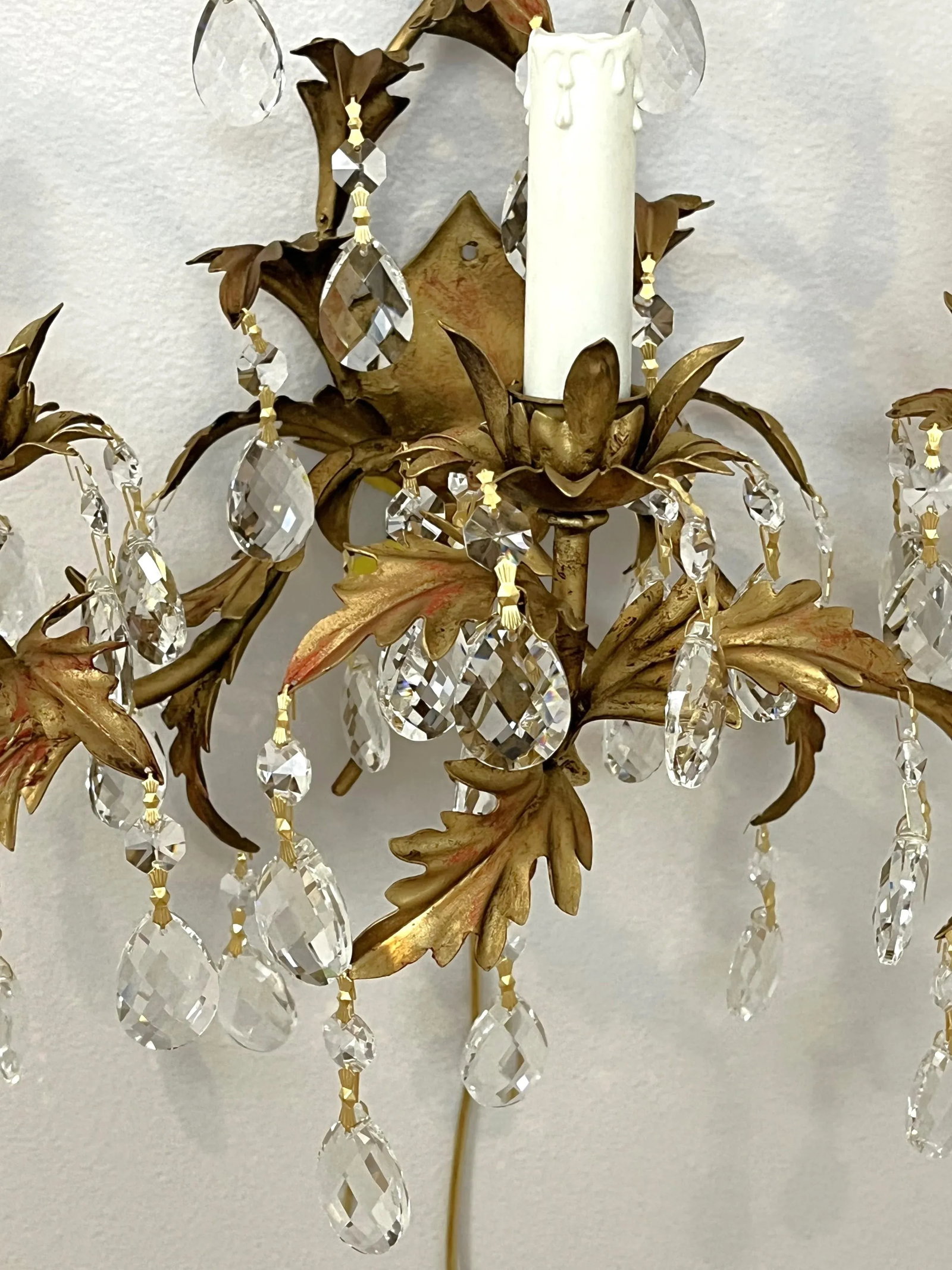 Mid Century Italian Tole Overflowing Crystal Wall Sconces- a Pair - 10