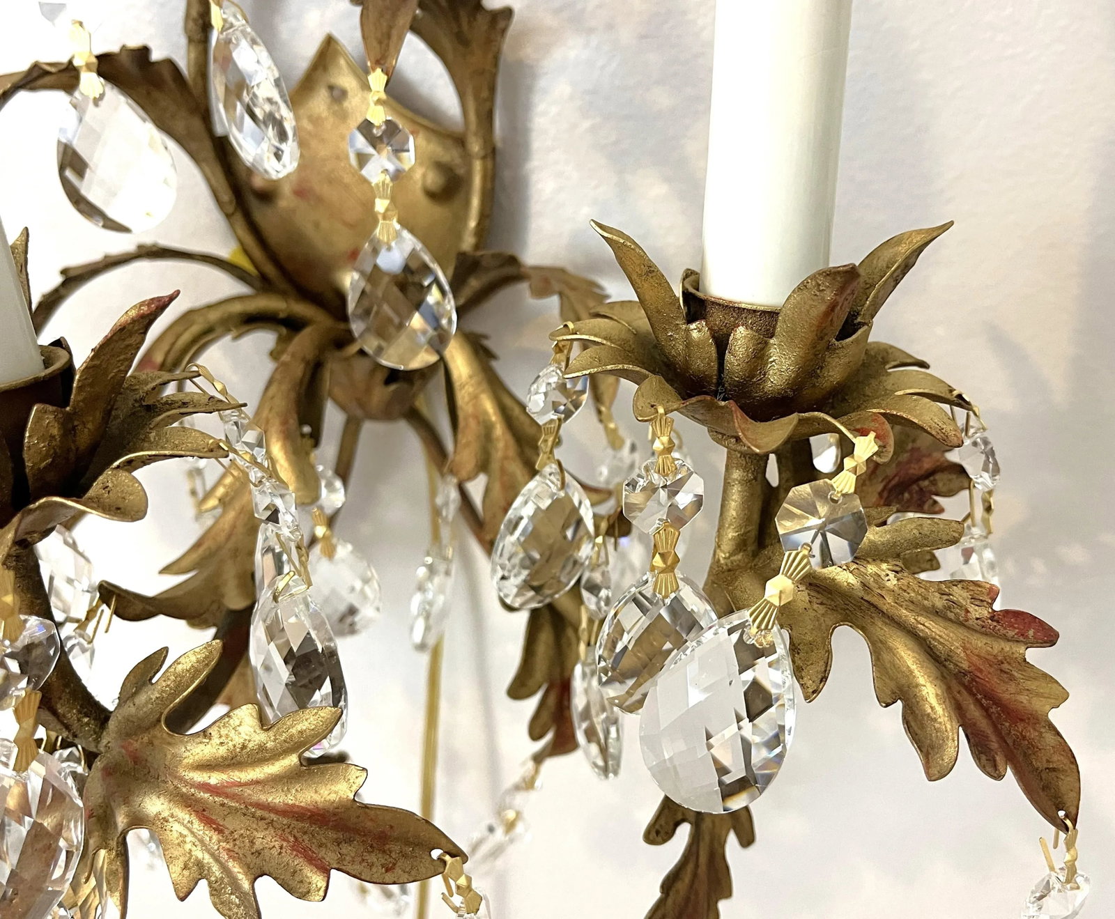 Mid Century Italian Tole Overflowing Crystal Wall Sconces- a Pair - 11