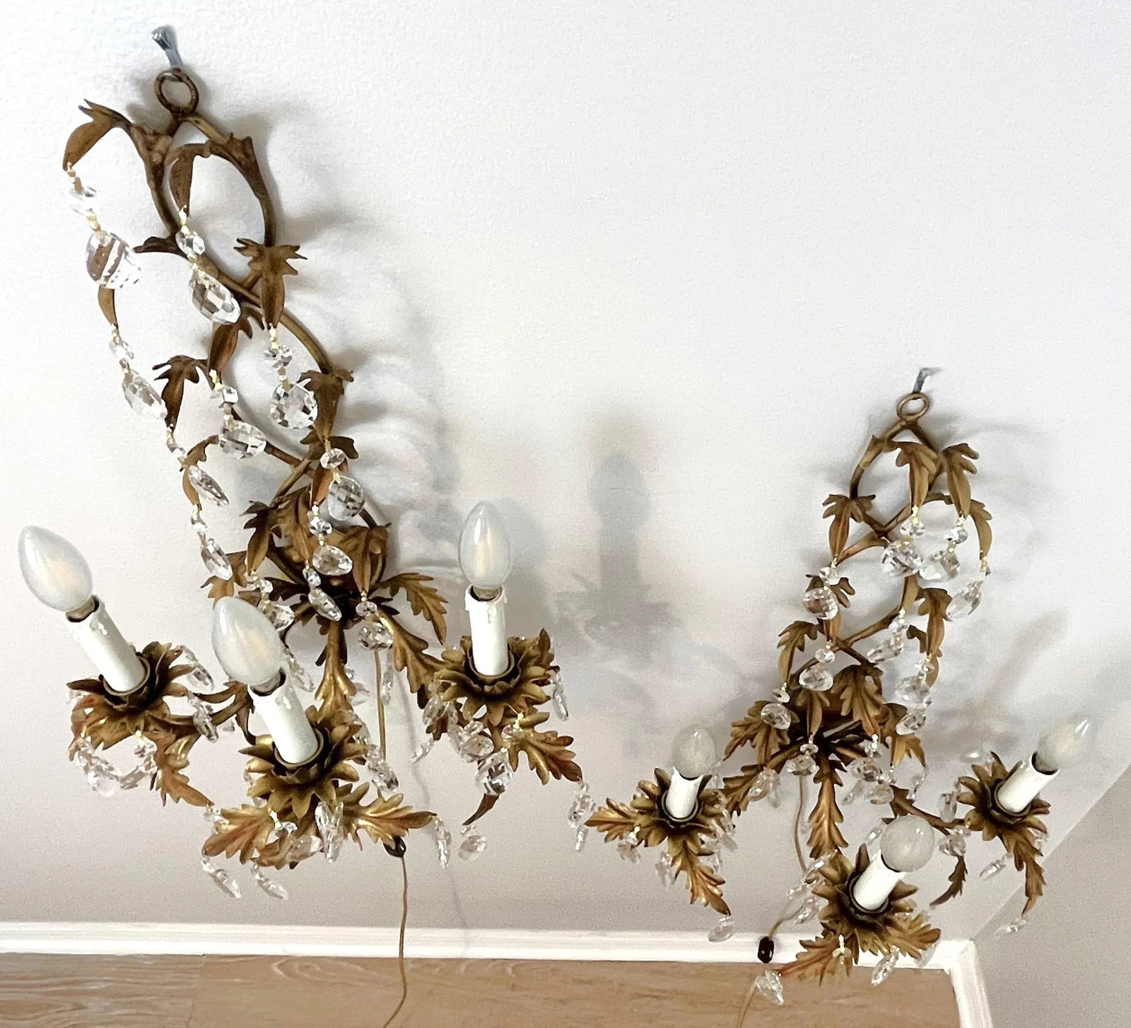 Mid Century Italian Tole Overflowing Crystal Wall Sconces- a Pair - 2