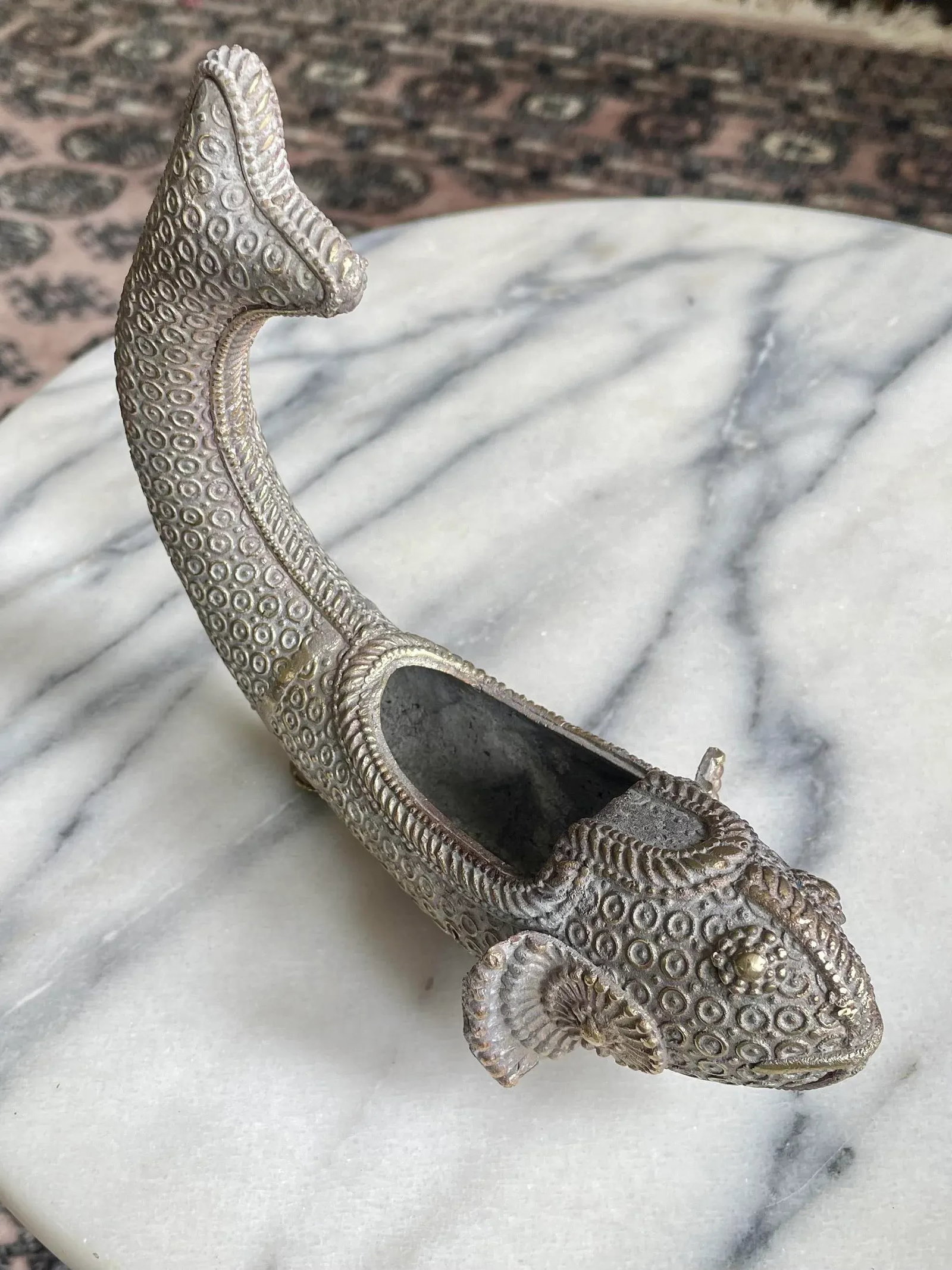 Antique Figural Koi Fish Censer | Hand-Forged Incense Vessel - 3