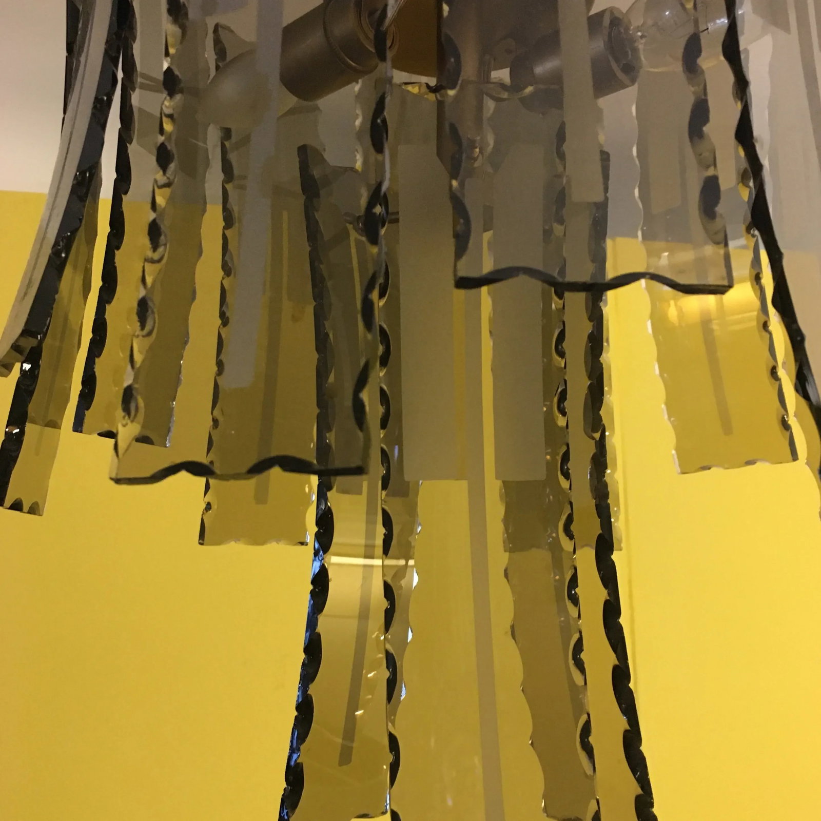 Smoke Amber Etched Glass and Brass Hanging Light Fixture - 2