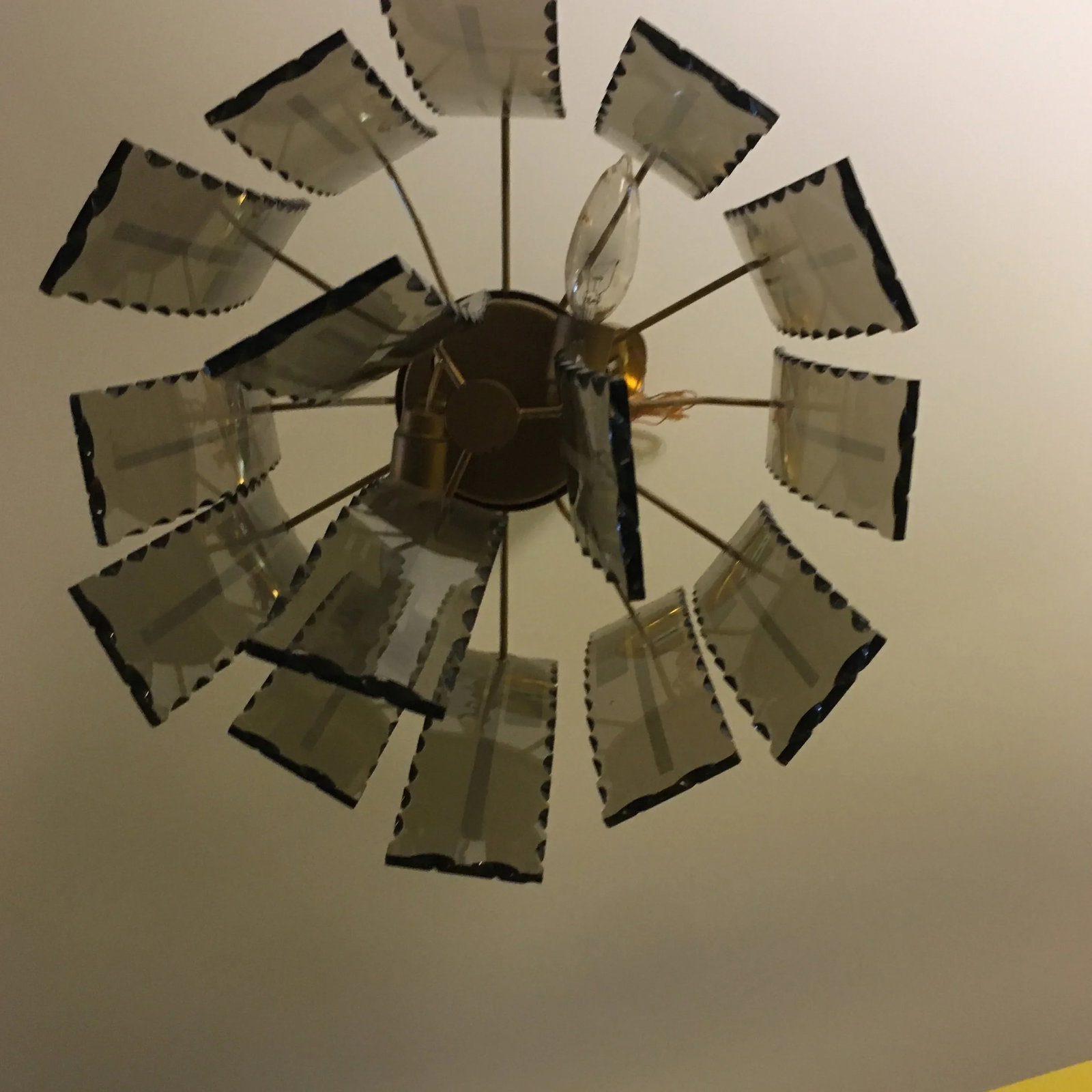 Smoke Amber Etched Glass and Brass Hanging Light Fixture - 4