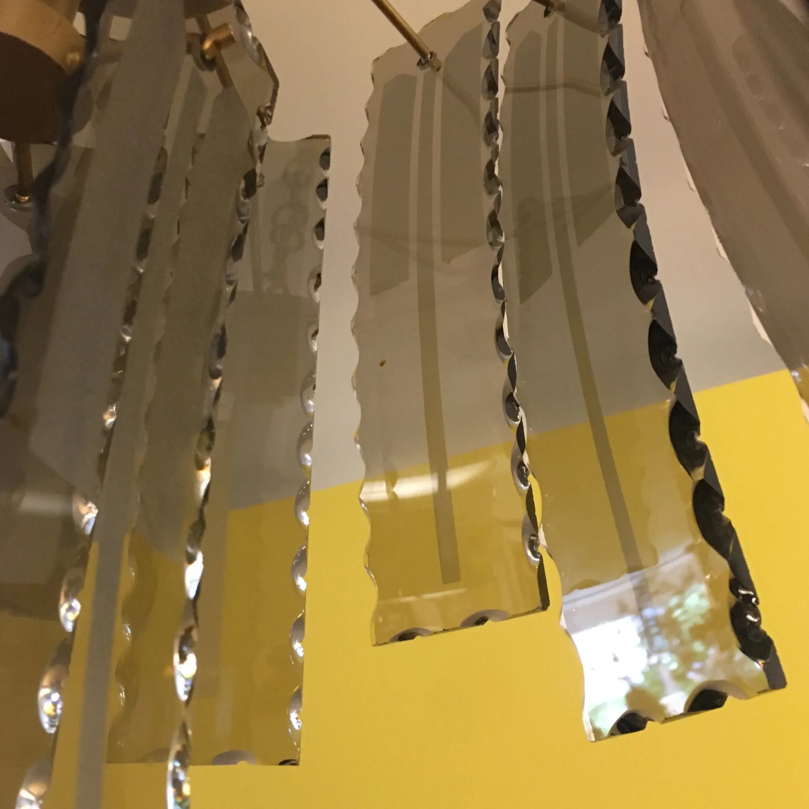 Smoke Amber Etched Glass and Brass Hanging Light Fixture - 7