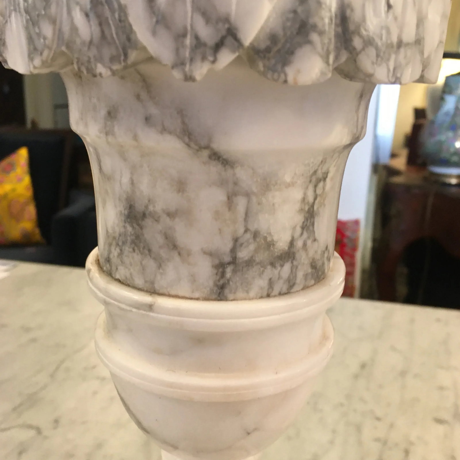 Carved Alabaster Lamps a Pair - 10
