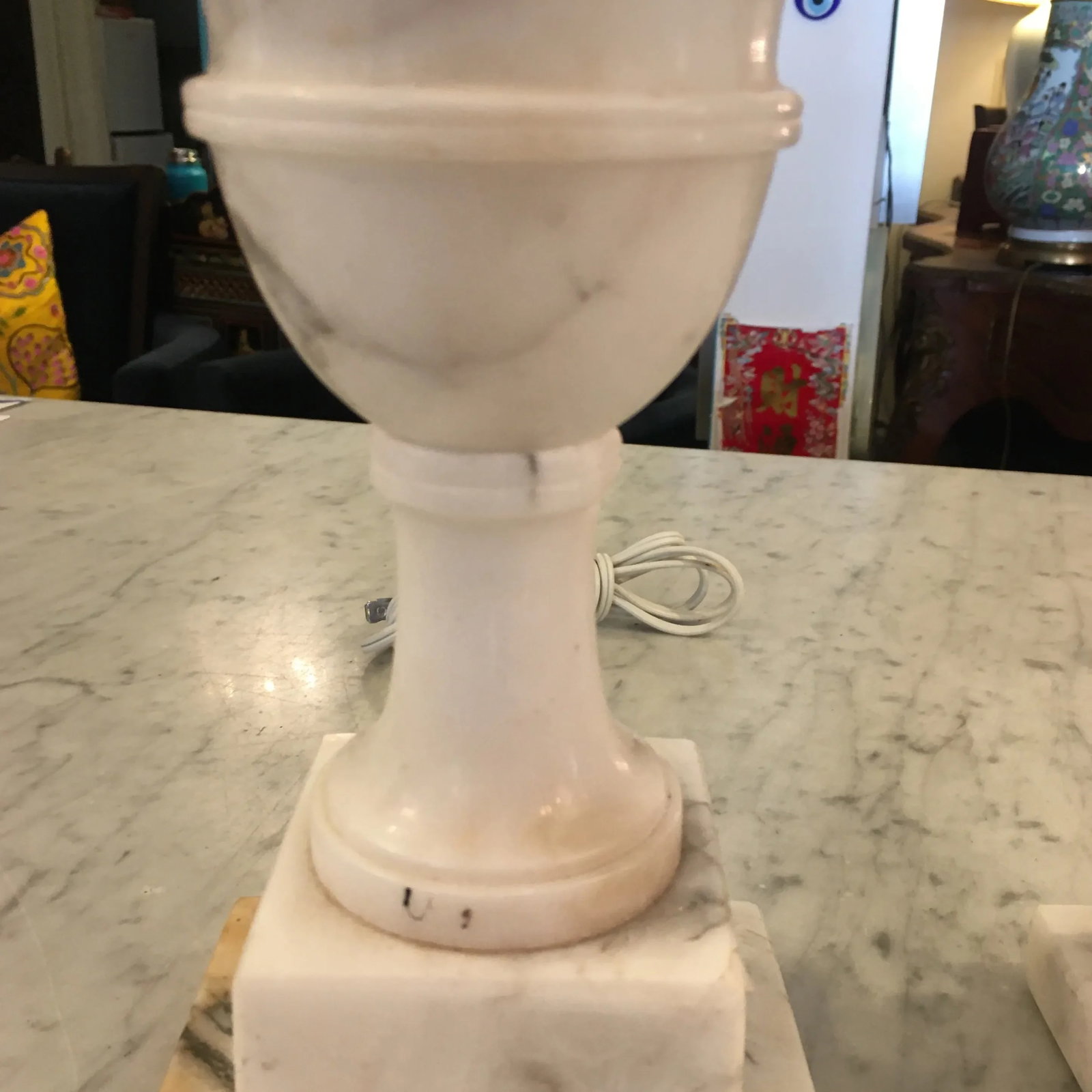 Carved Alabaster Lamps a Pair - 11