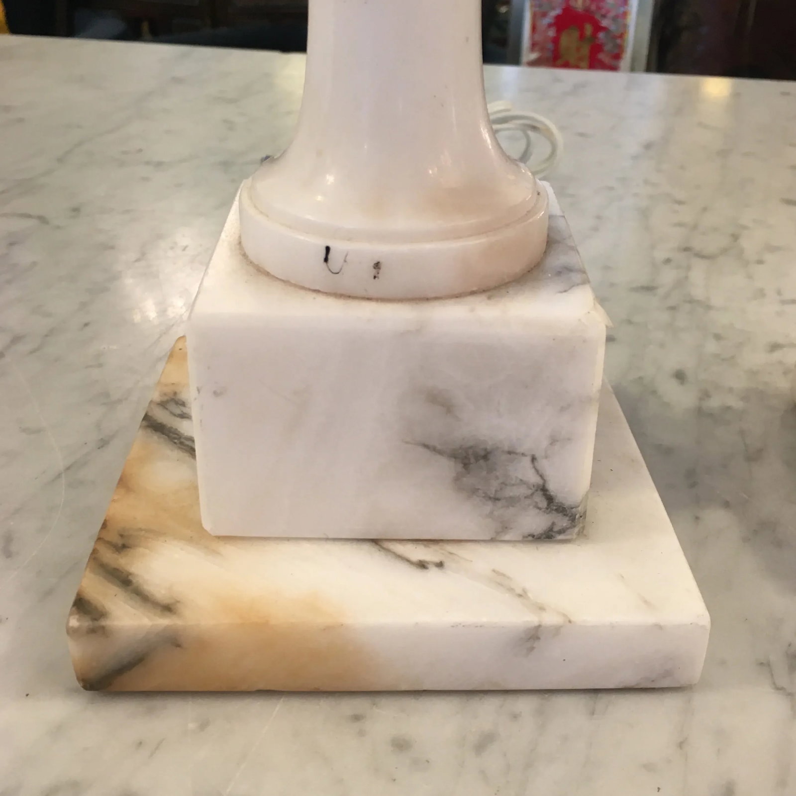 Carved Alabaster Lamps a Pair - 12