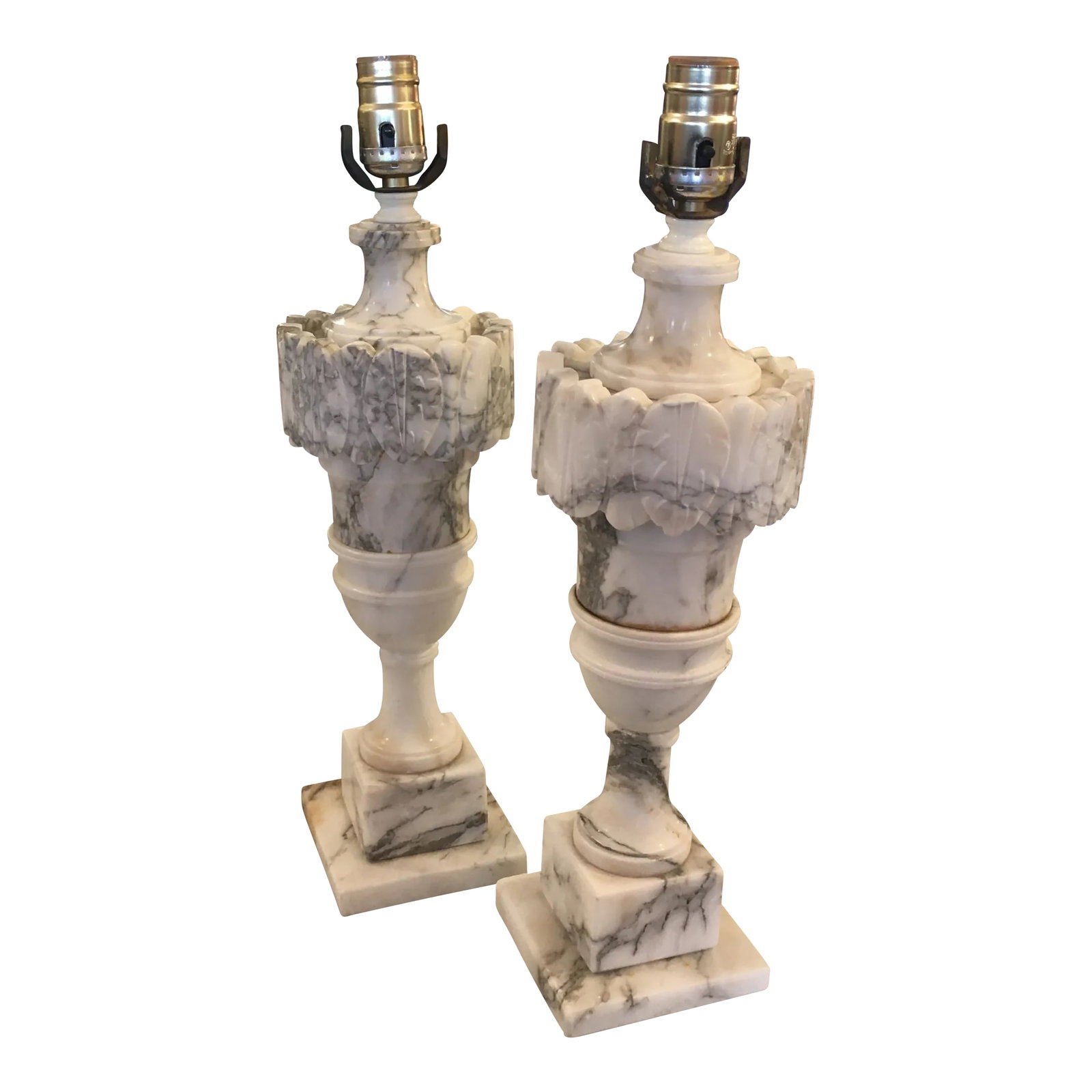 Carved Alabaster Lamps a Pair (1 of 12)