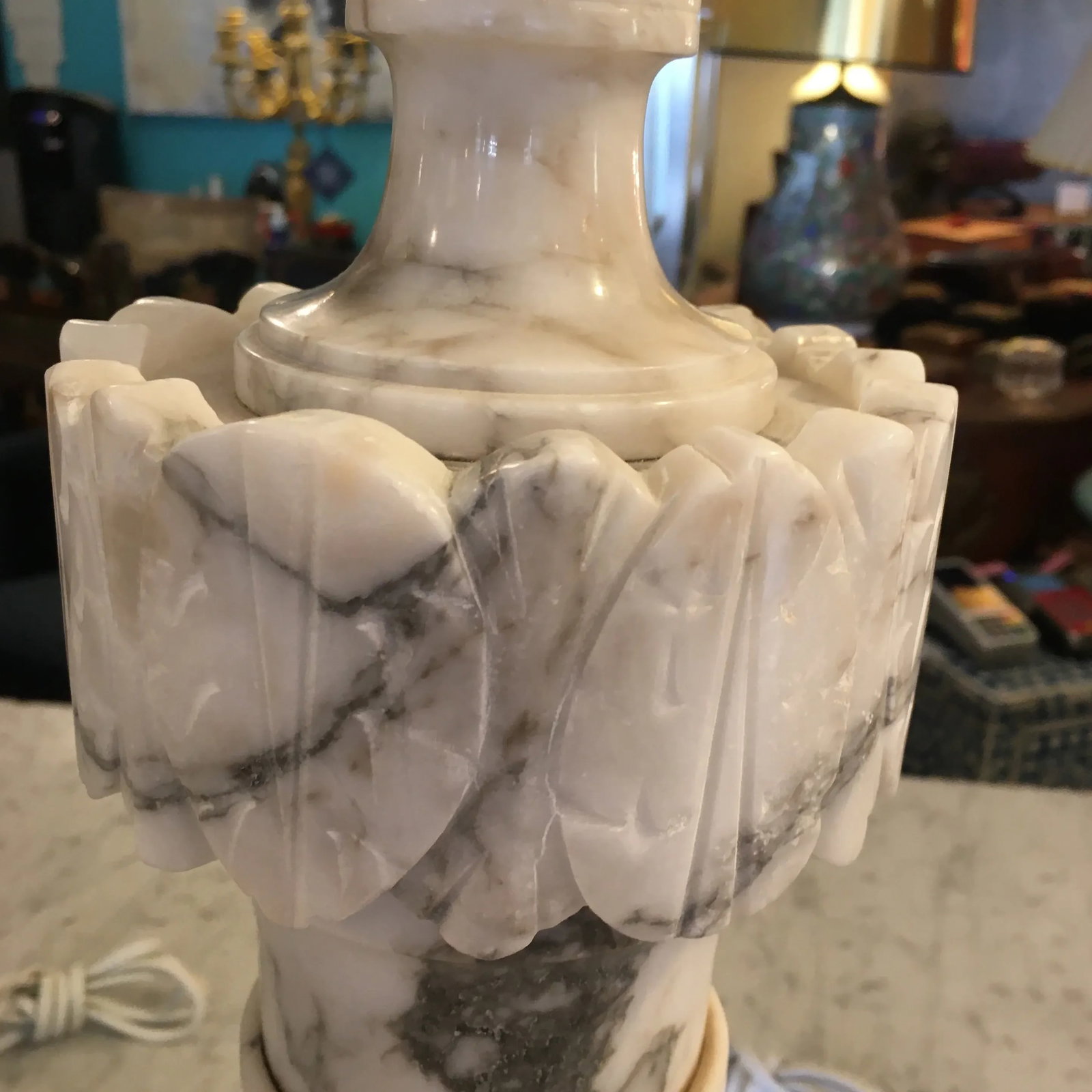 Carved Alabaster Lamps a Pair - 3
