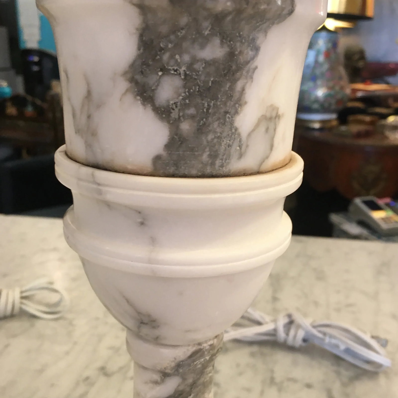 Carved Alabaster Lamps a Pair - 4