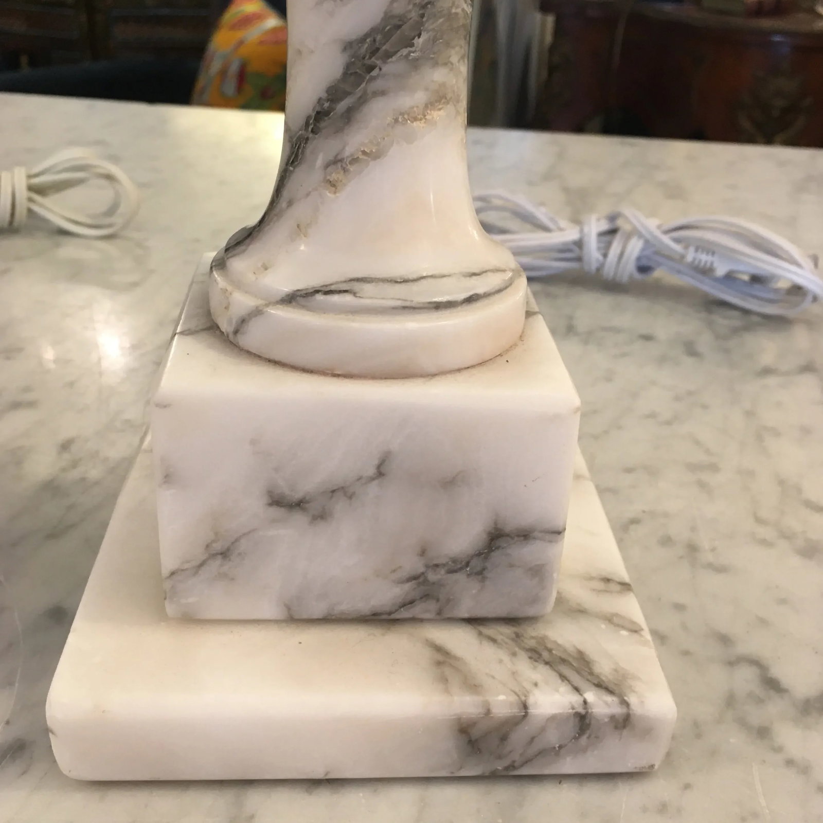 Carved Alabaster Lamps a Pair - 5