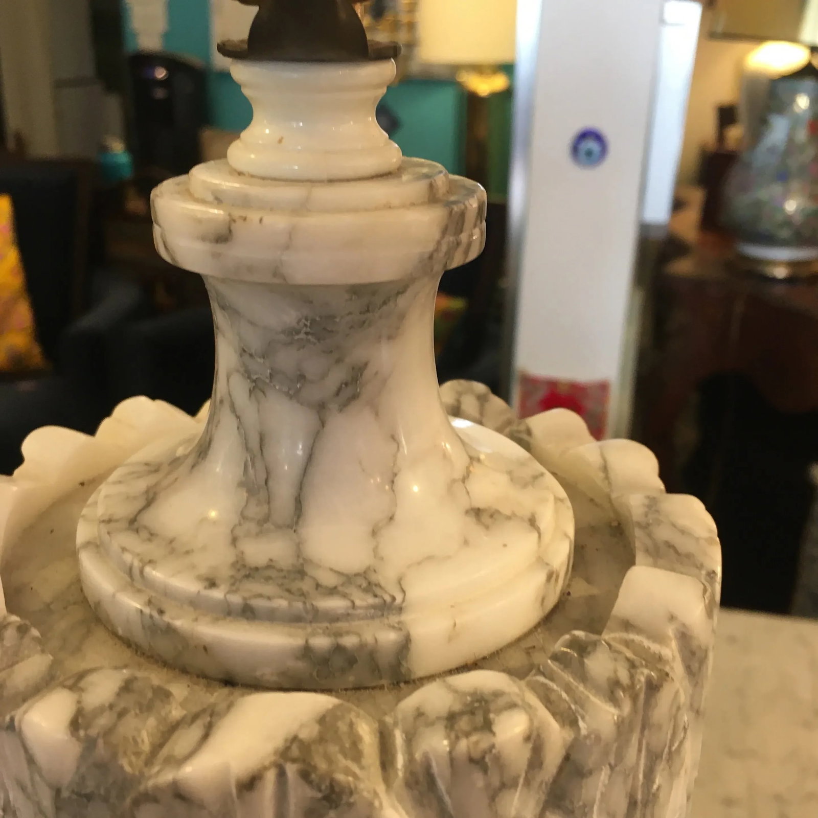 Carved Alabaster Lamps a Pair - 8