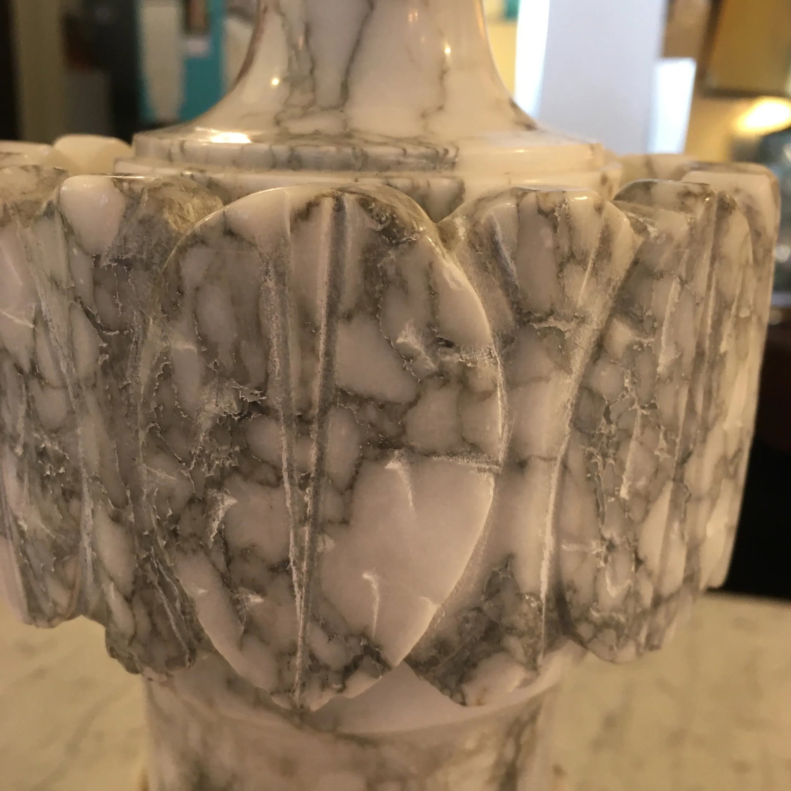 Carved Alabaster Lamps a Pair - 9