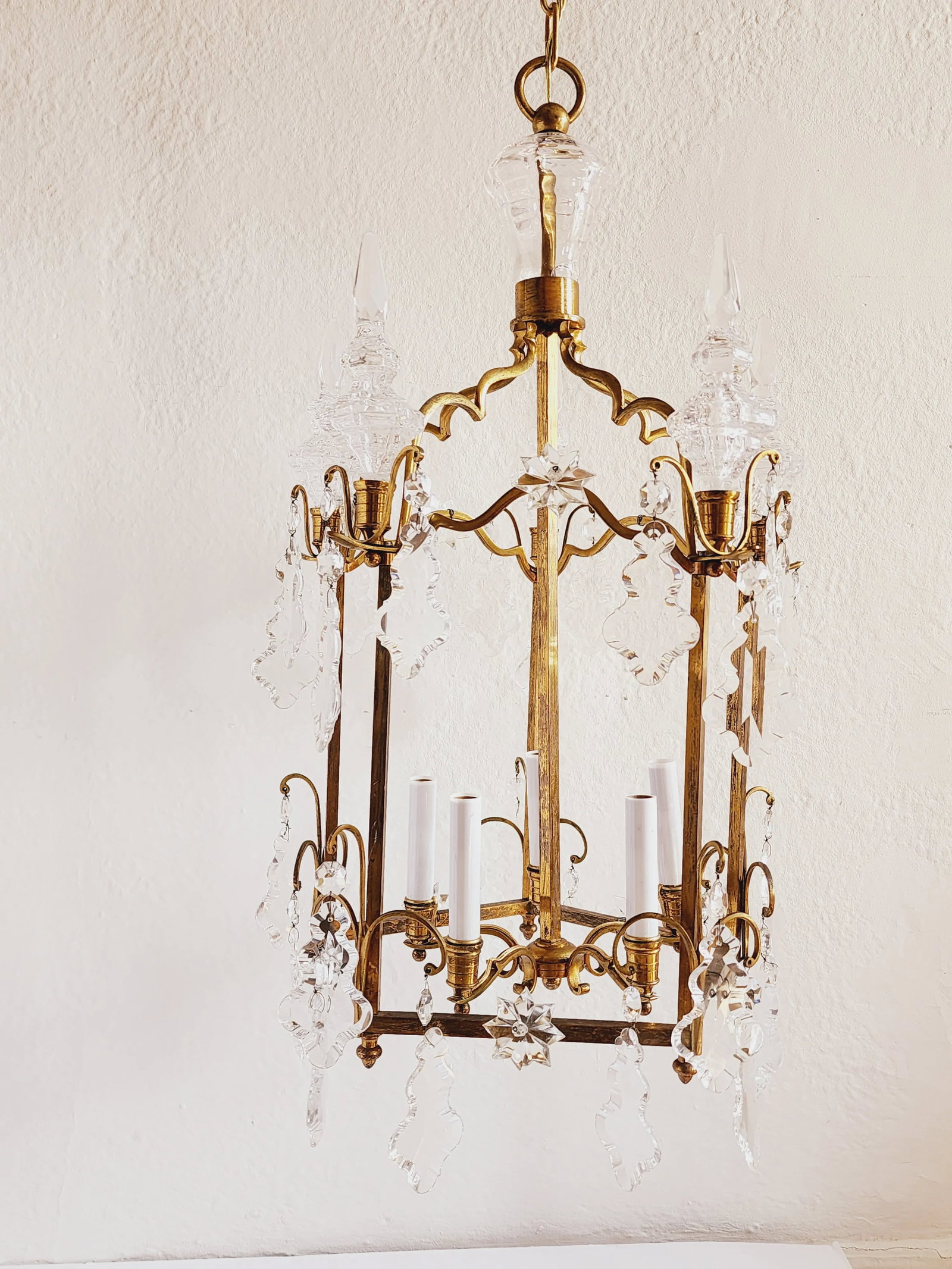 Antique French Gilt Bronze Lantern With Crystals - 3