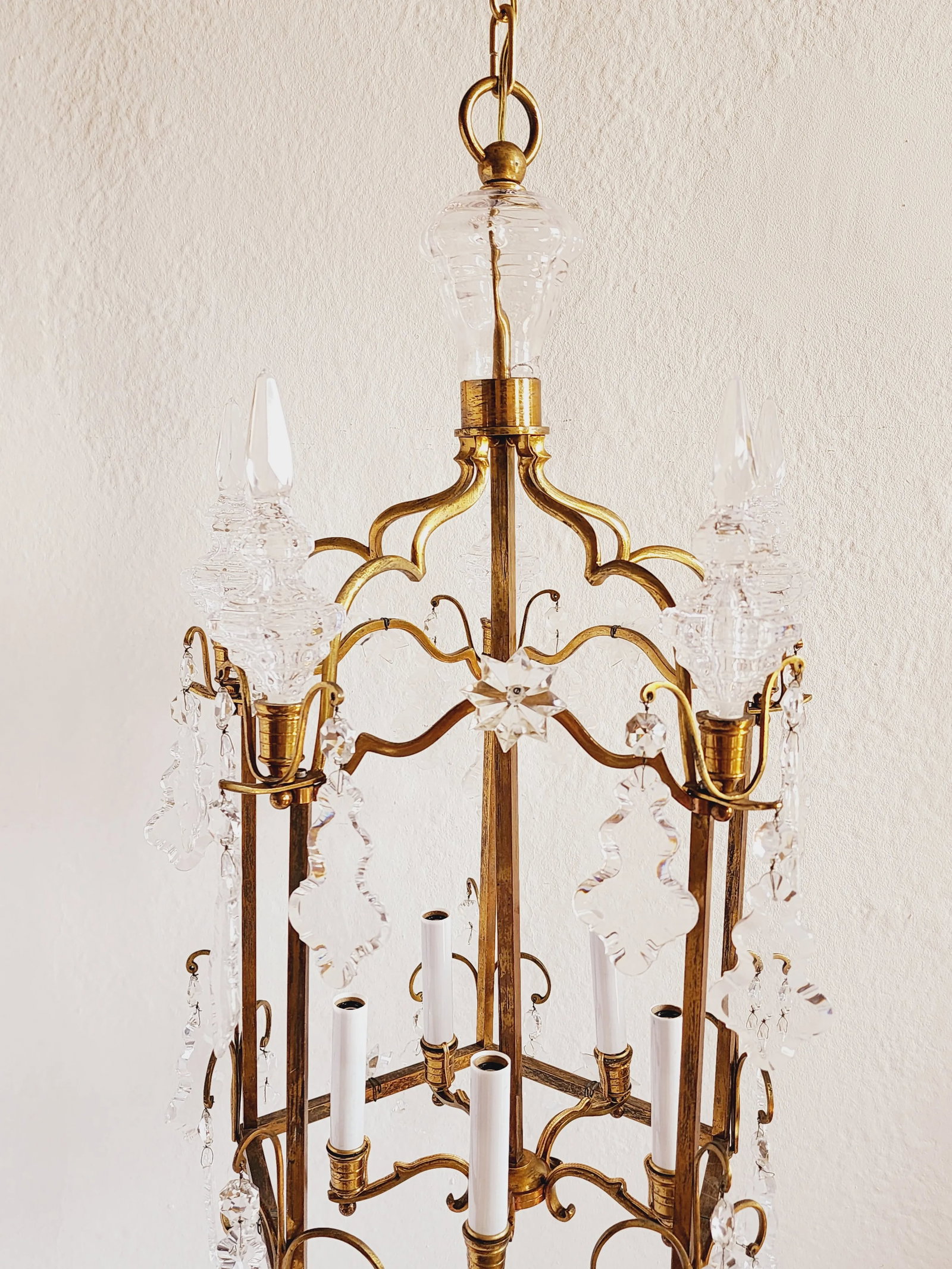 Antique French Gilt Bronze Lantern With Crystals - 4