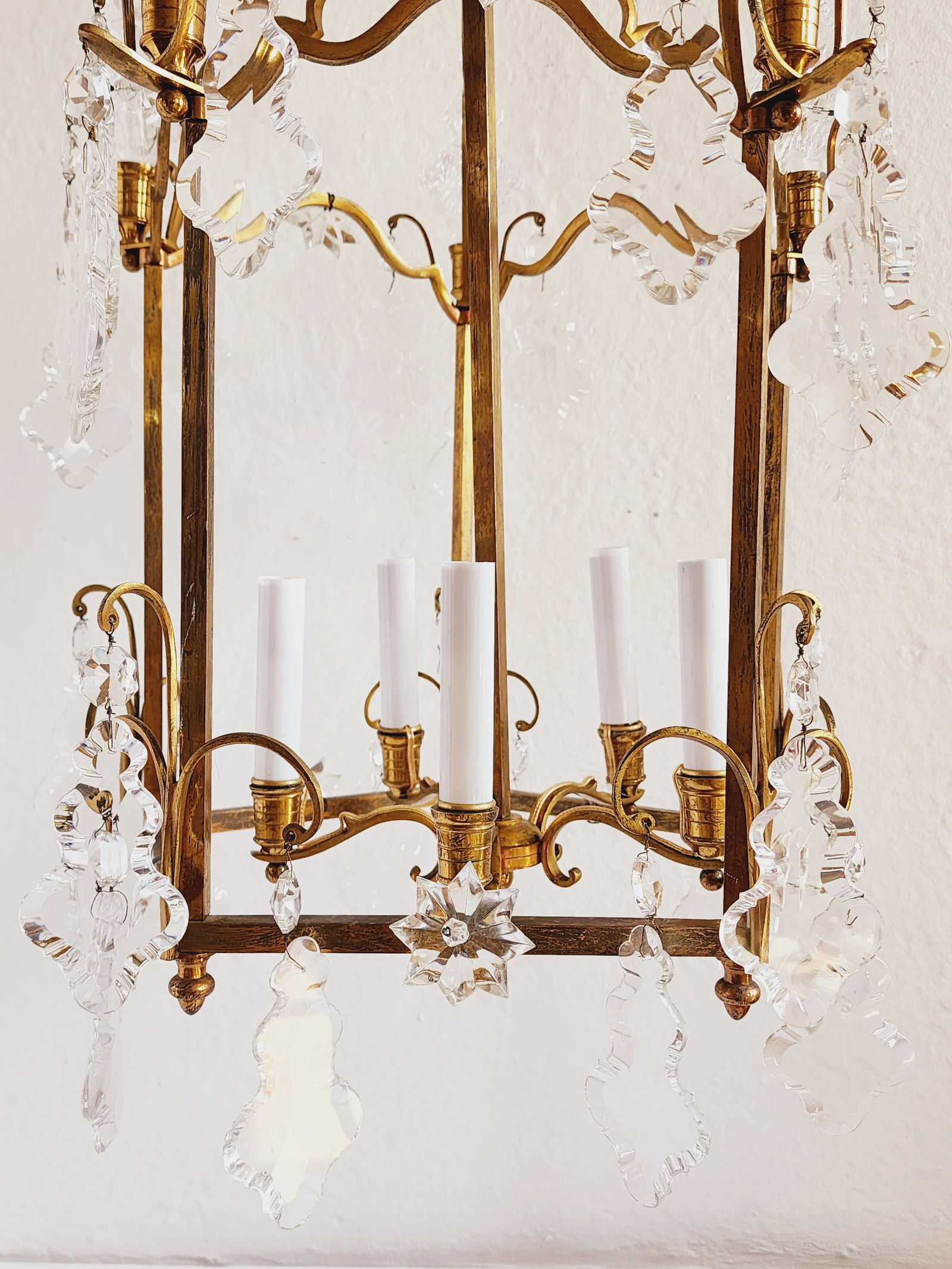 Antique French Gilt Bronze Lantern With Crystals - 5