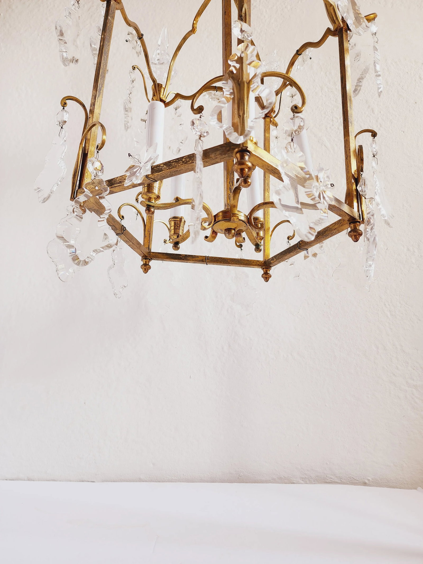 Antique French Gilt Bronze Lantern With Crystals - 6