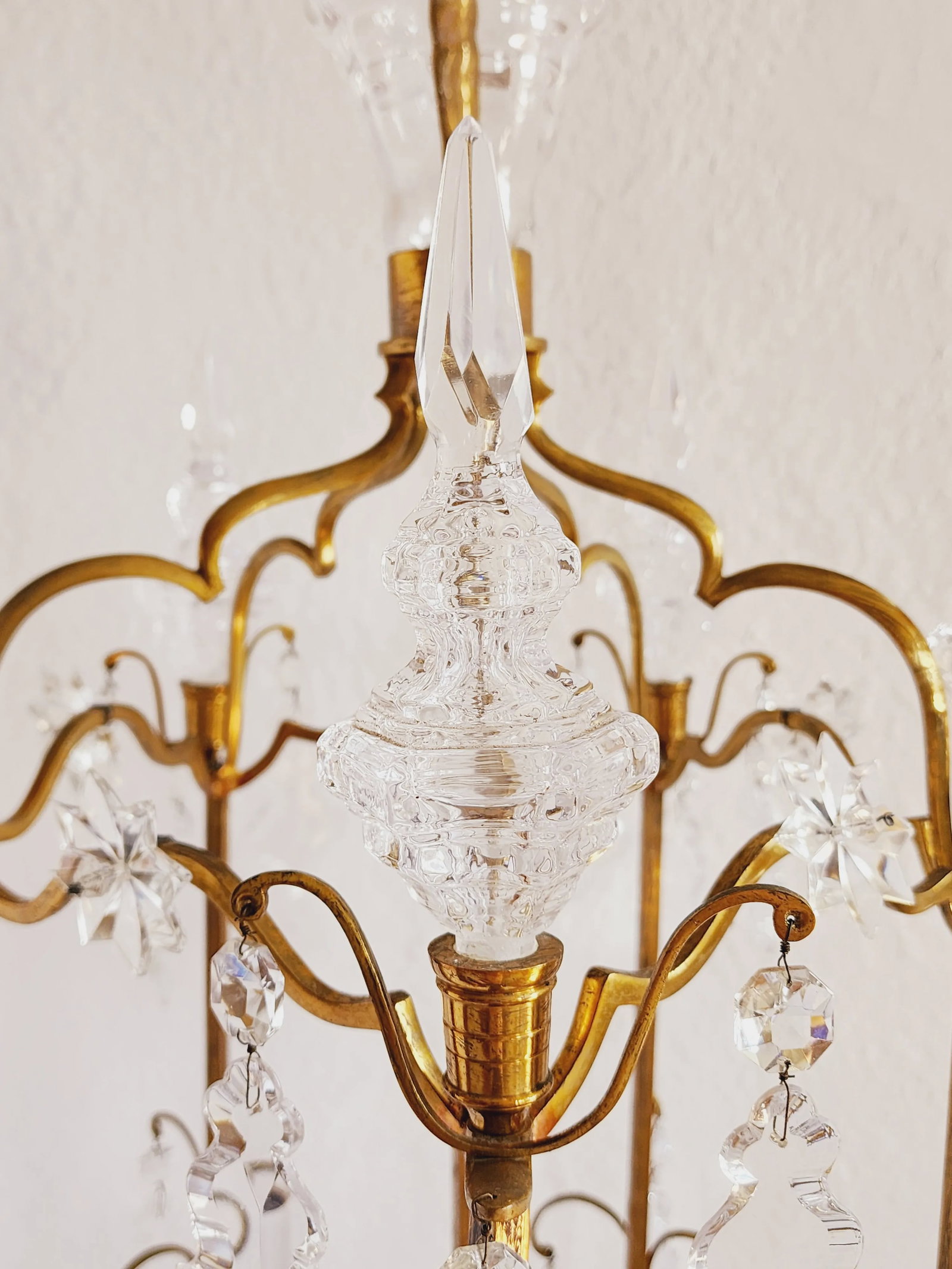 Antique French Gilt Bronze Lantern With Crystals - 8