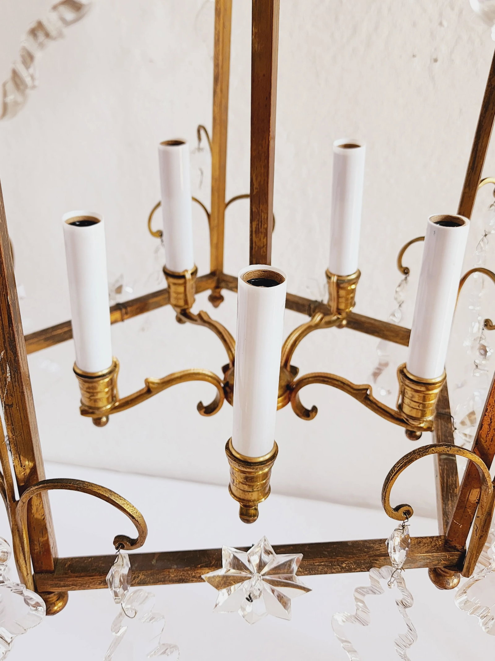 Antique French Gilt Bronze Lantern With Crystals - 9