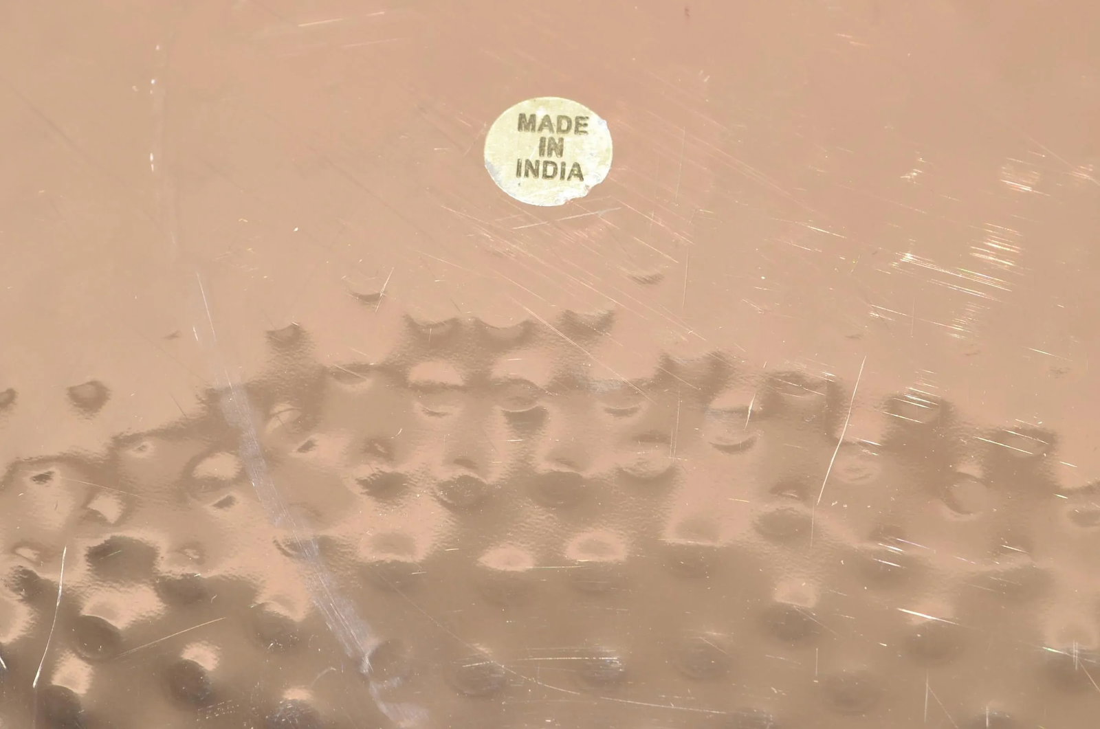 1990s Williams Sonoma Round Hammered Copper Serving Tray Leather Handles Ottoman Tray - 9