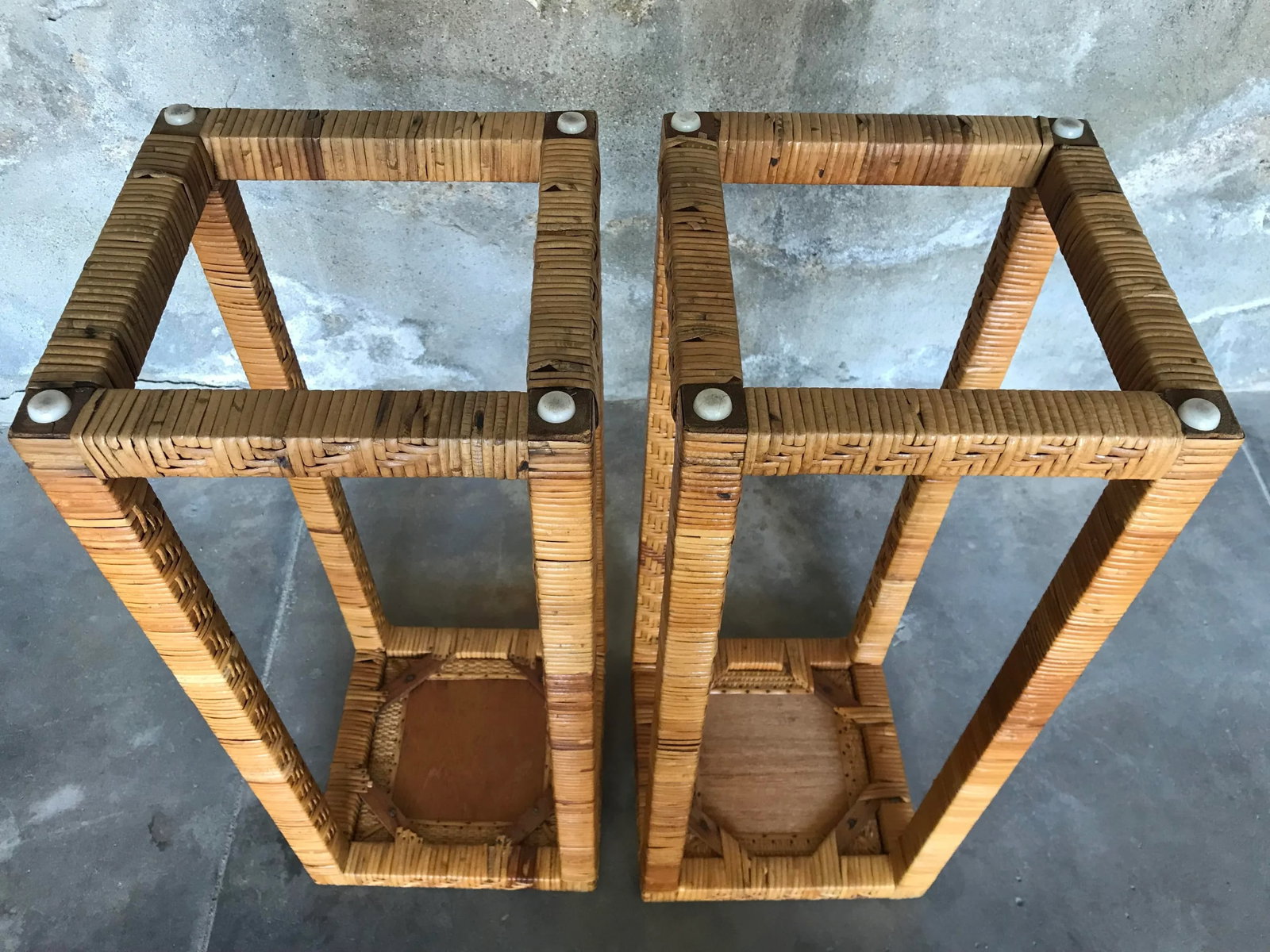Vintage 1980s Rattan Plant Stands ~ a Pair - 10