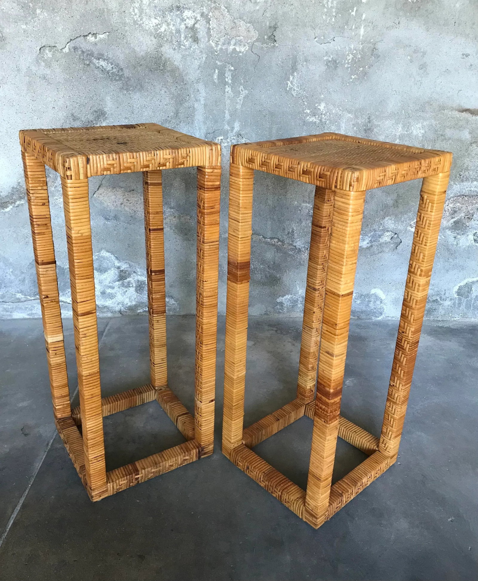 Vintage 1980s Rattan Plant Stands ~ a Pair - 13