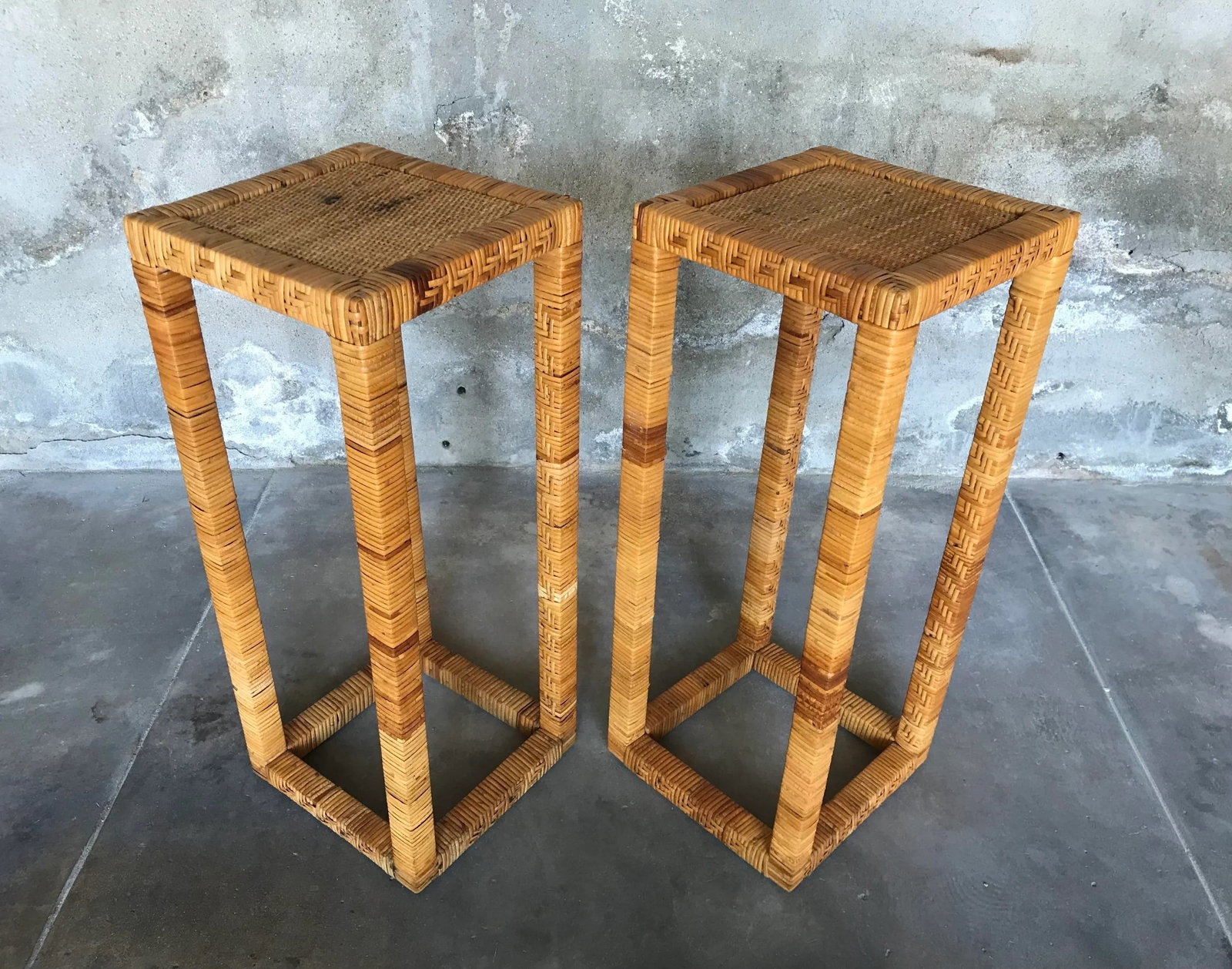 Vintage 1980s Rattan Plant Stands ~ a Pair - 2