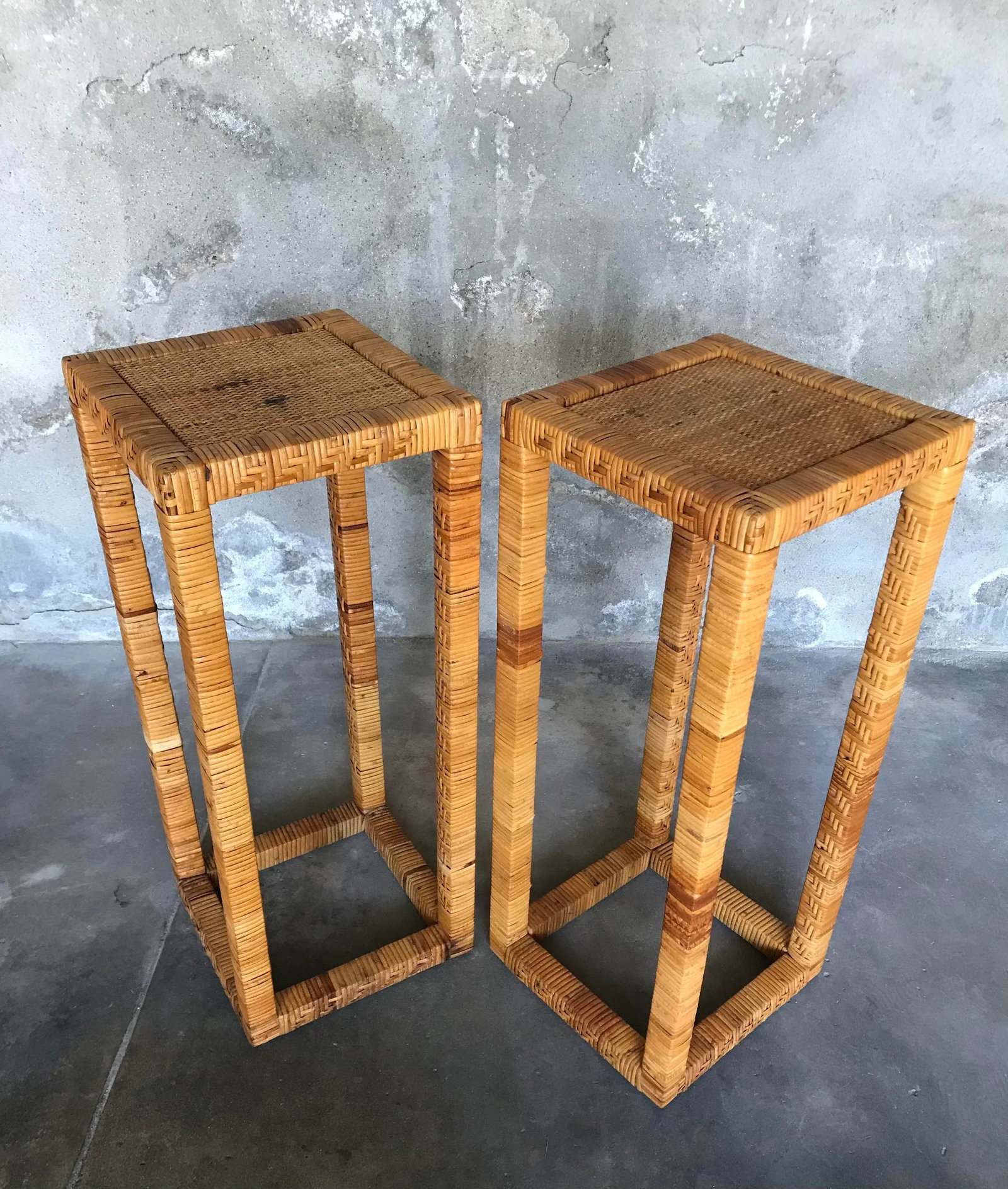 Vintage 1980s Rattan Plant Stands ~ a Pair - 3