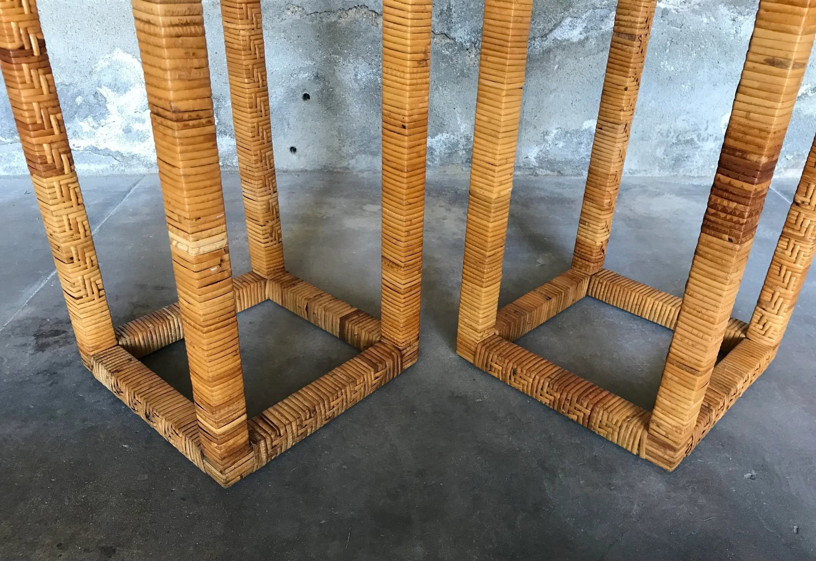 Vintage 1980s Rattan Plant Stands ~ a Pair - 9