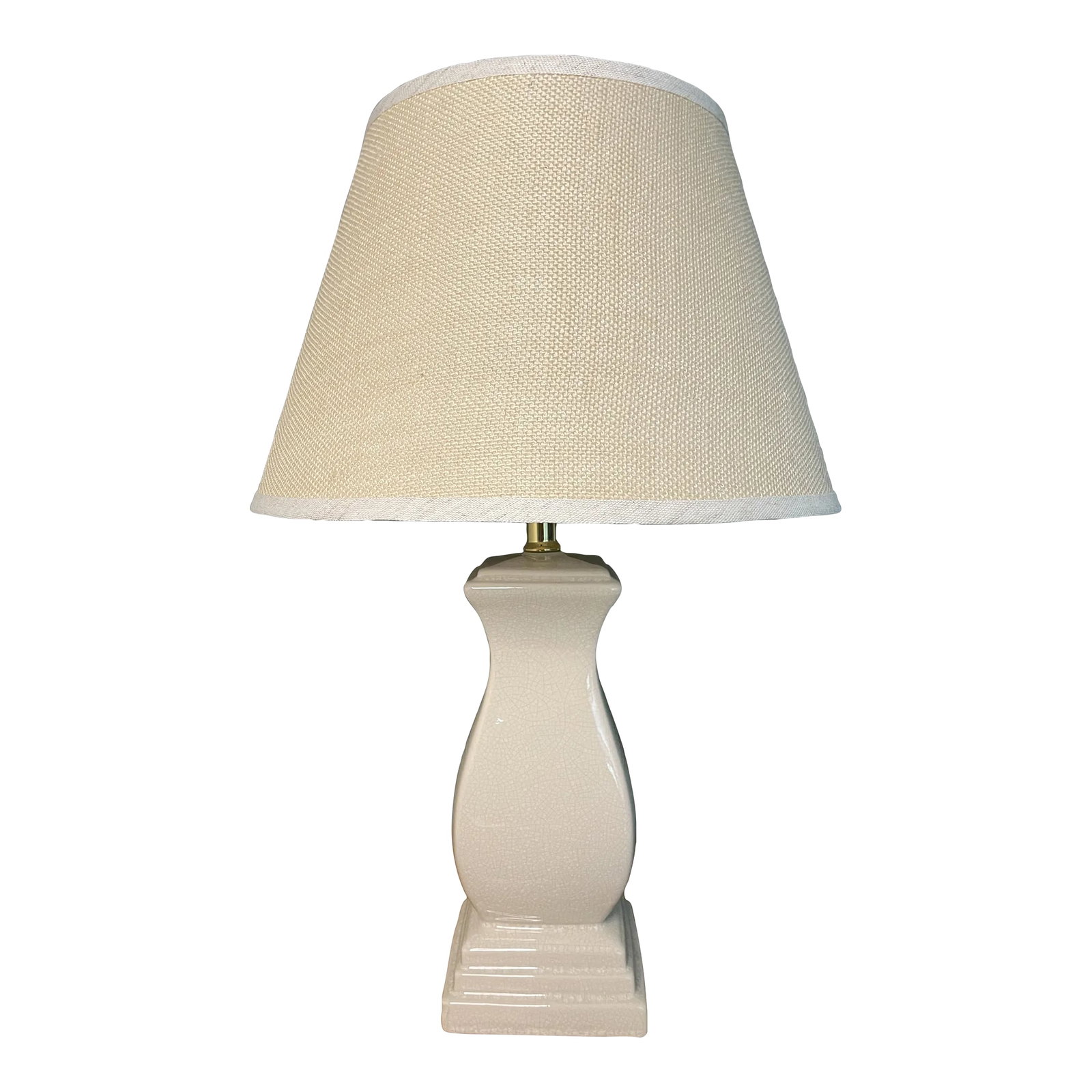 Vintage Table Lamp in Cream Crackle Glaze: Lovely cream colored crackle glaze lamp. Beautiful coordinating textured shade. Condition: Alterations: Original Condition Unaltered Imperfections: Some Imperfections Condition Notes: Excellent vintag