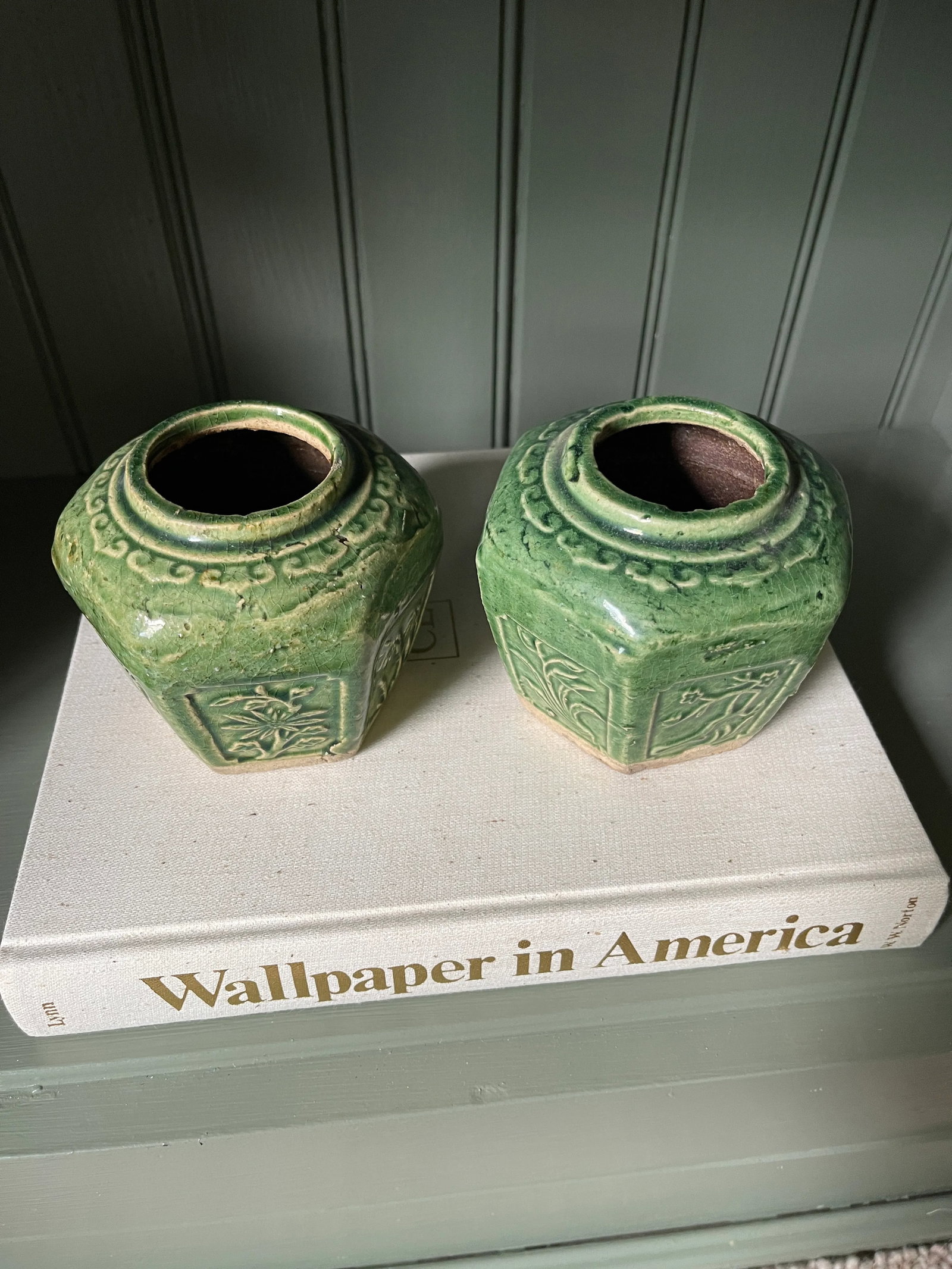 Antique Chinese Green Earthenware Jars - a Pair - 2