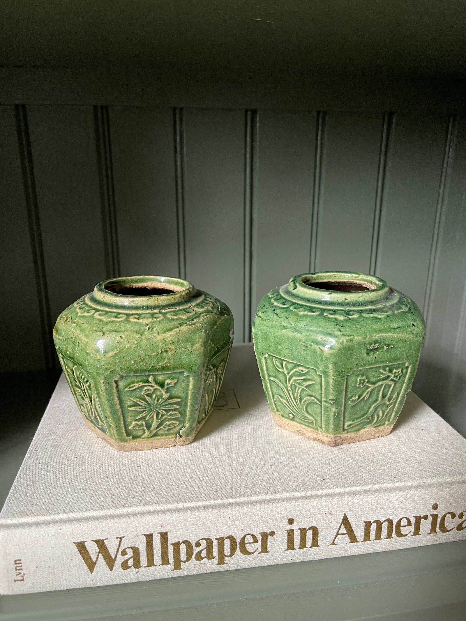 Antique Chinese Green Earthenware Jars - a Pair - 3