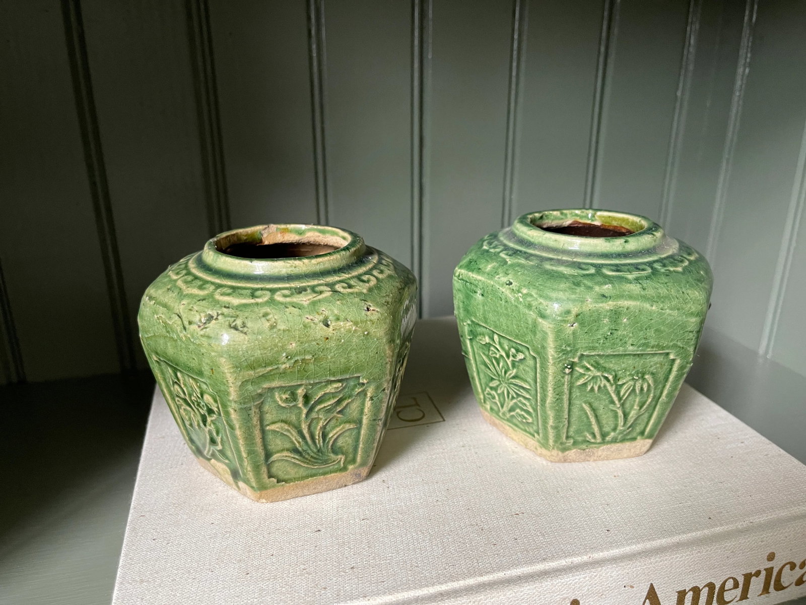 Antique Chinese Green Earthenware Jars - a Pair - 4