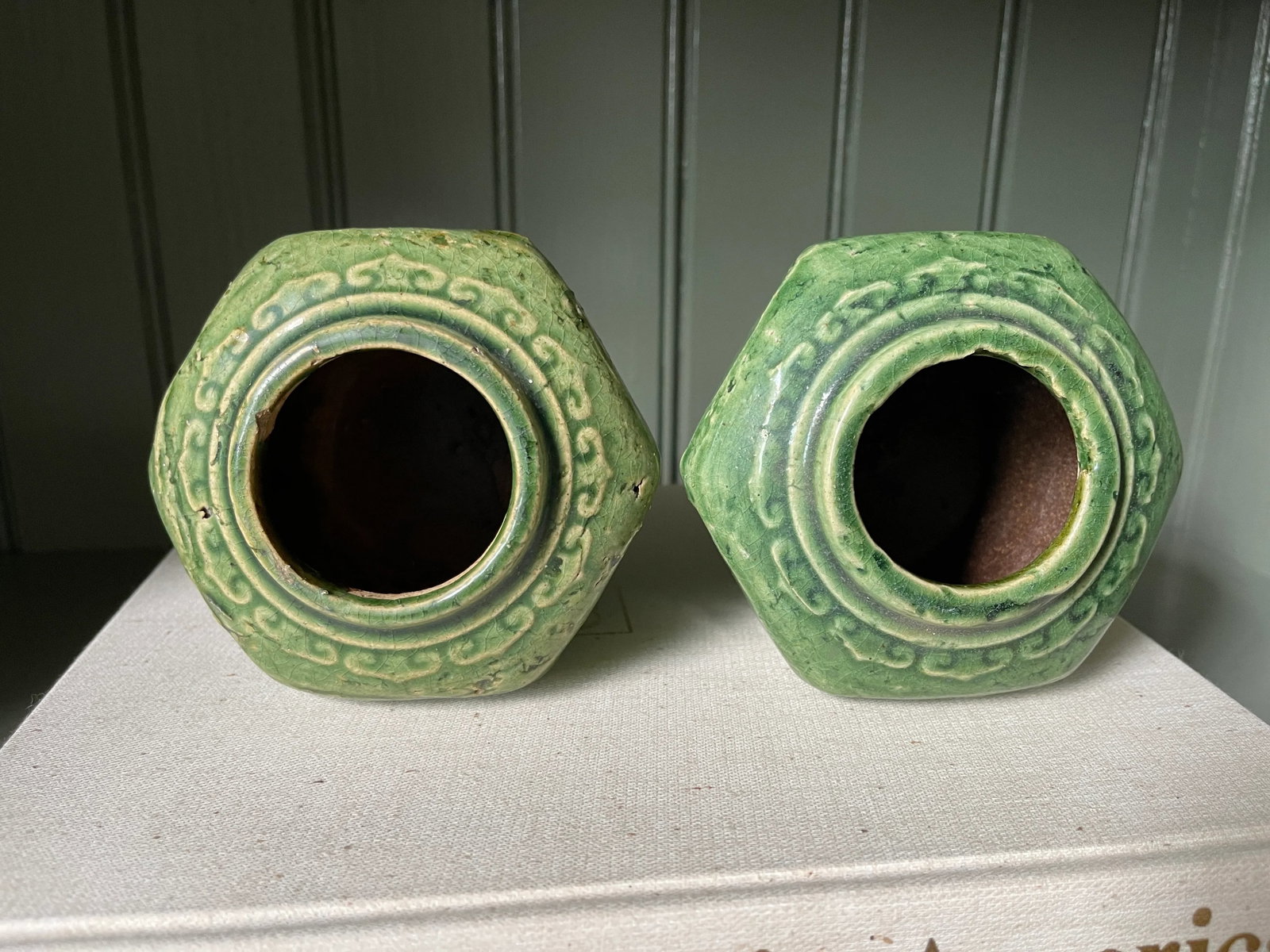 Antique Chinese Green Earthenware Jars - a Pair - 5