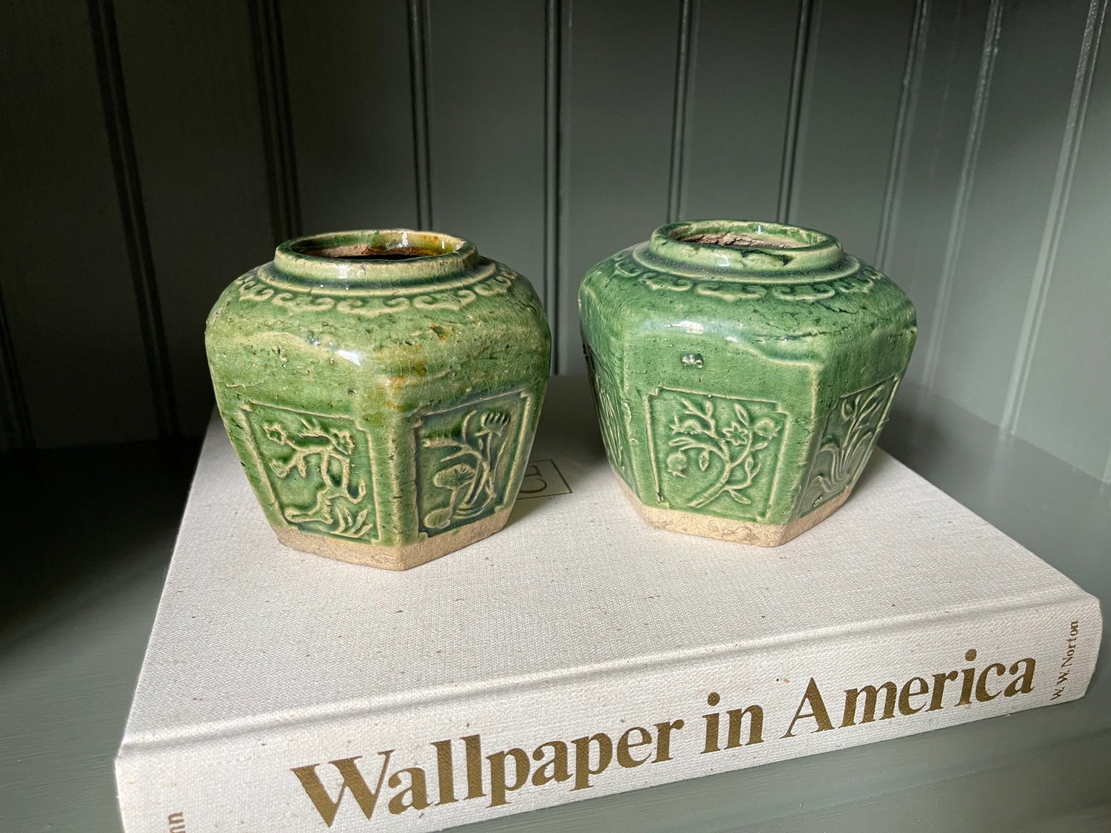Antique Chinese Green Earthenware Jars - a Pair - 6