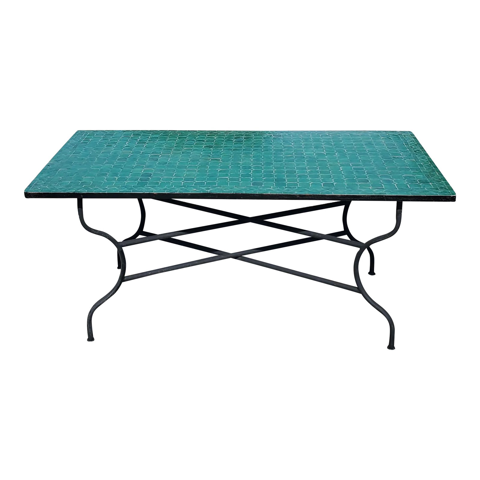 71" Rectangular Hunter Green Moroccan Mosaic Table: A new arrival. 100 % Glazed, Hunter green Moroccan mosaic dining room table (8 to 10 people) measuring approximately 40" in width and 71" in length. Height is 29". For both indoors and outdoors.