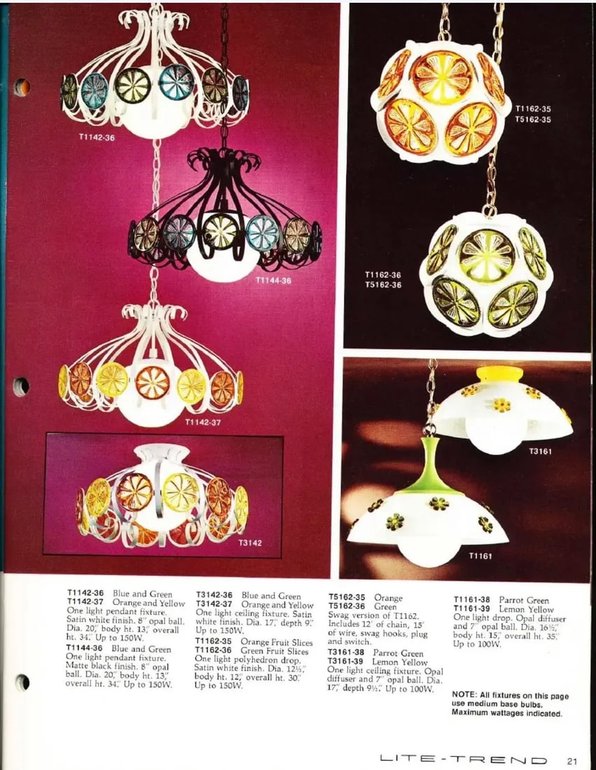 1970s Halo Lite-Trend Los Angeles Limes and Lemons Fruit Slices One Light Swag Pendant Fixture - 10