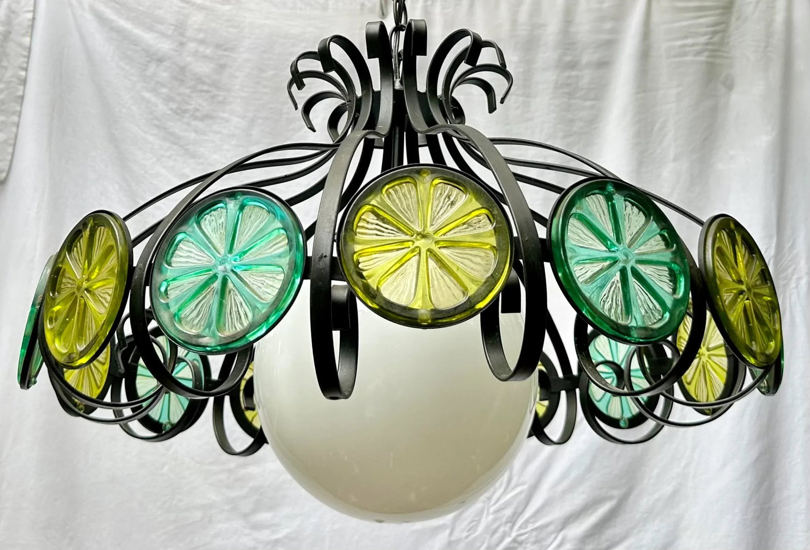 1970s Halo Lite-Trend Los Angeles Limes and Lemons Fruit Slices One Light Swag Pendant Fixture - 2