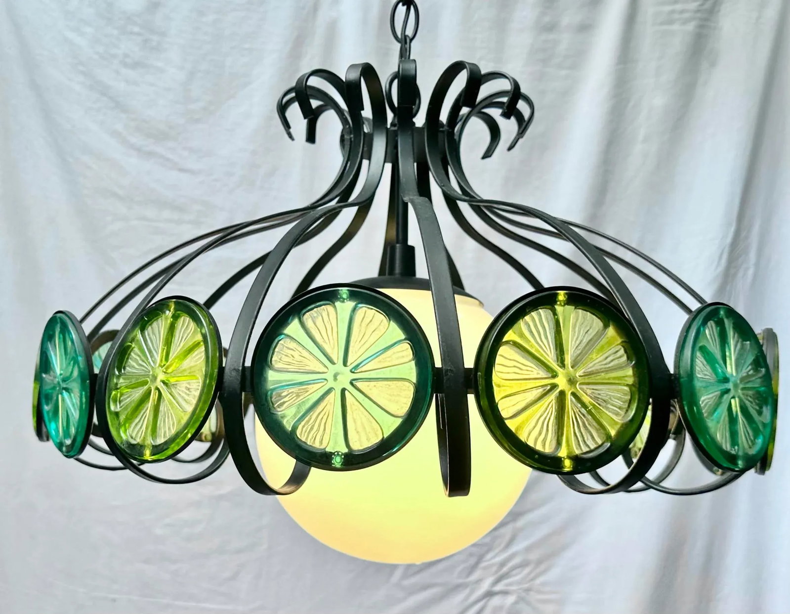 1970s Halo Lite-Trend Los Angeles Limes and Lemons Fruit Slices One Light Swag Pendant Fixture - 7